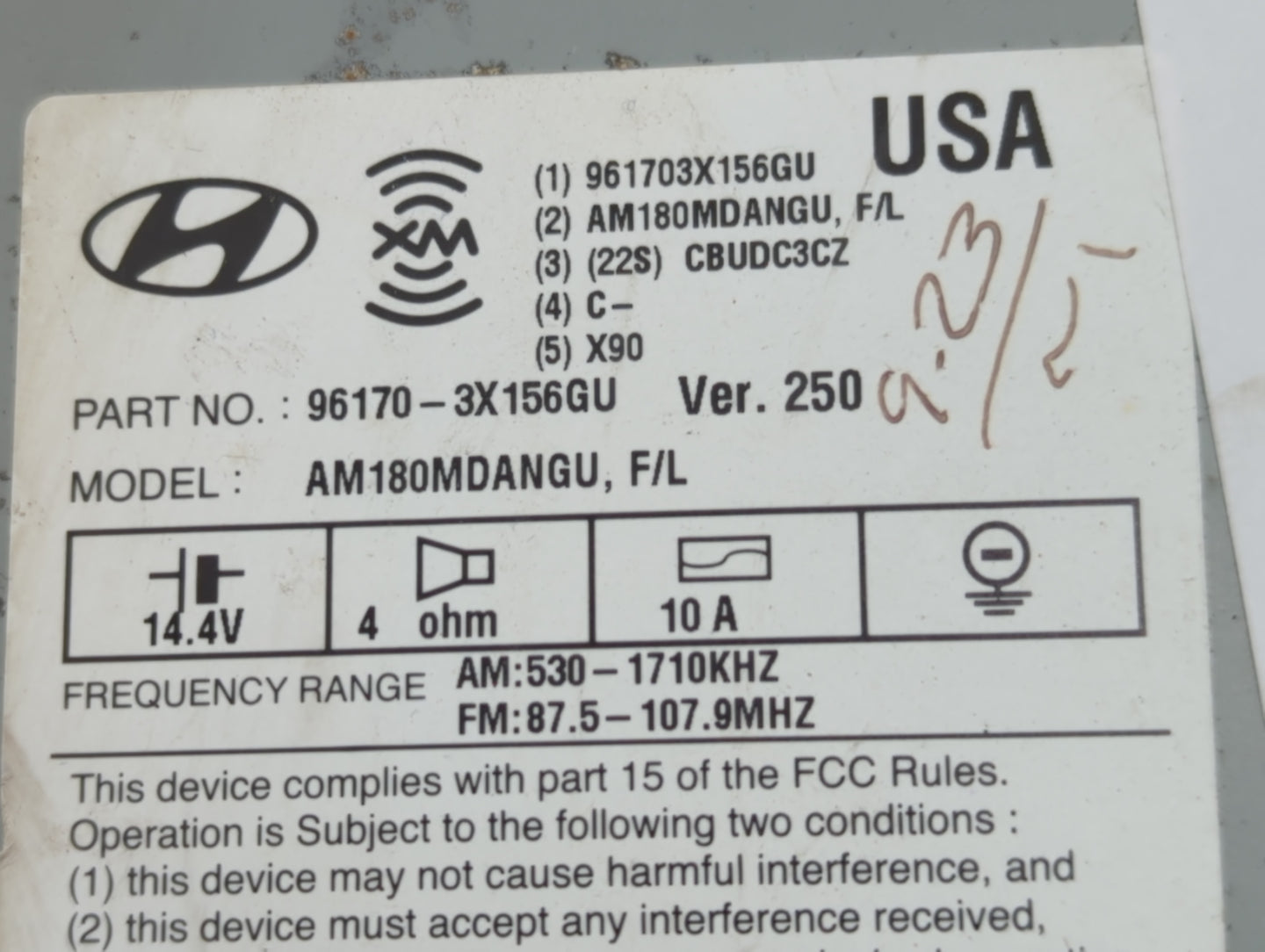 2014-2016 Hyundai Elantra Radio AM FM Cd Player Receiver Replacement P/N:96170-3X156GU Fits Fits 2014 2015 2016 OEM Used Aut