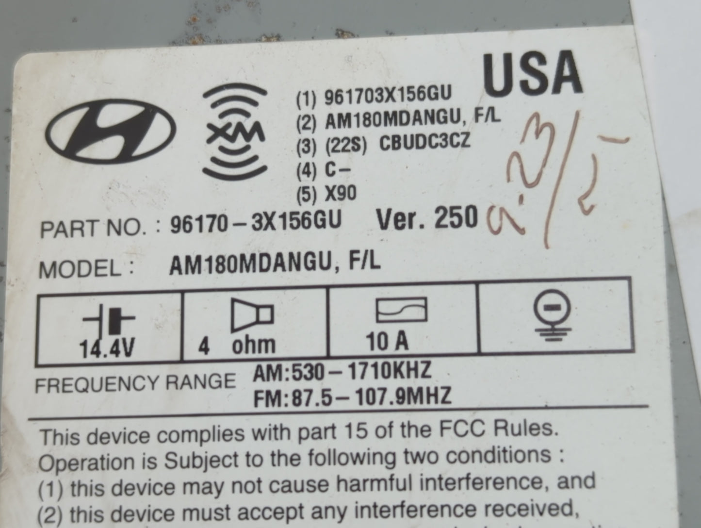 2014-2016 Hyundai Elantra Radio AM FM Cd Player Receiver Replacement P/N:96170-3X156GU Fits Fits 2014 2015 2016 OEM Used Aut