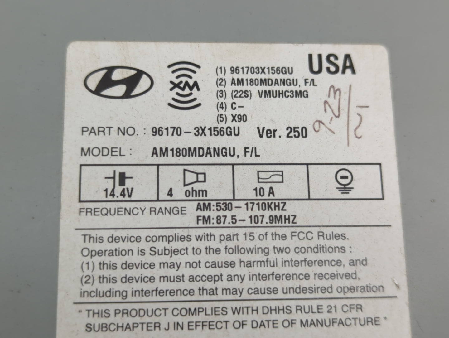 2014-2016 Hyundai Elantra Radio AM FM Cd Player Receiver Replacement P/N:96170-3X156GU Fits Fits 2014 2015 2016 OEM Used Aut
