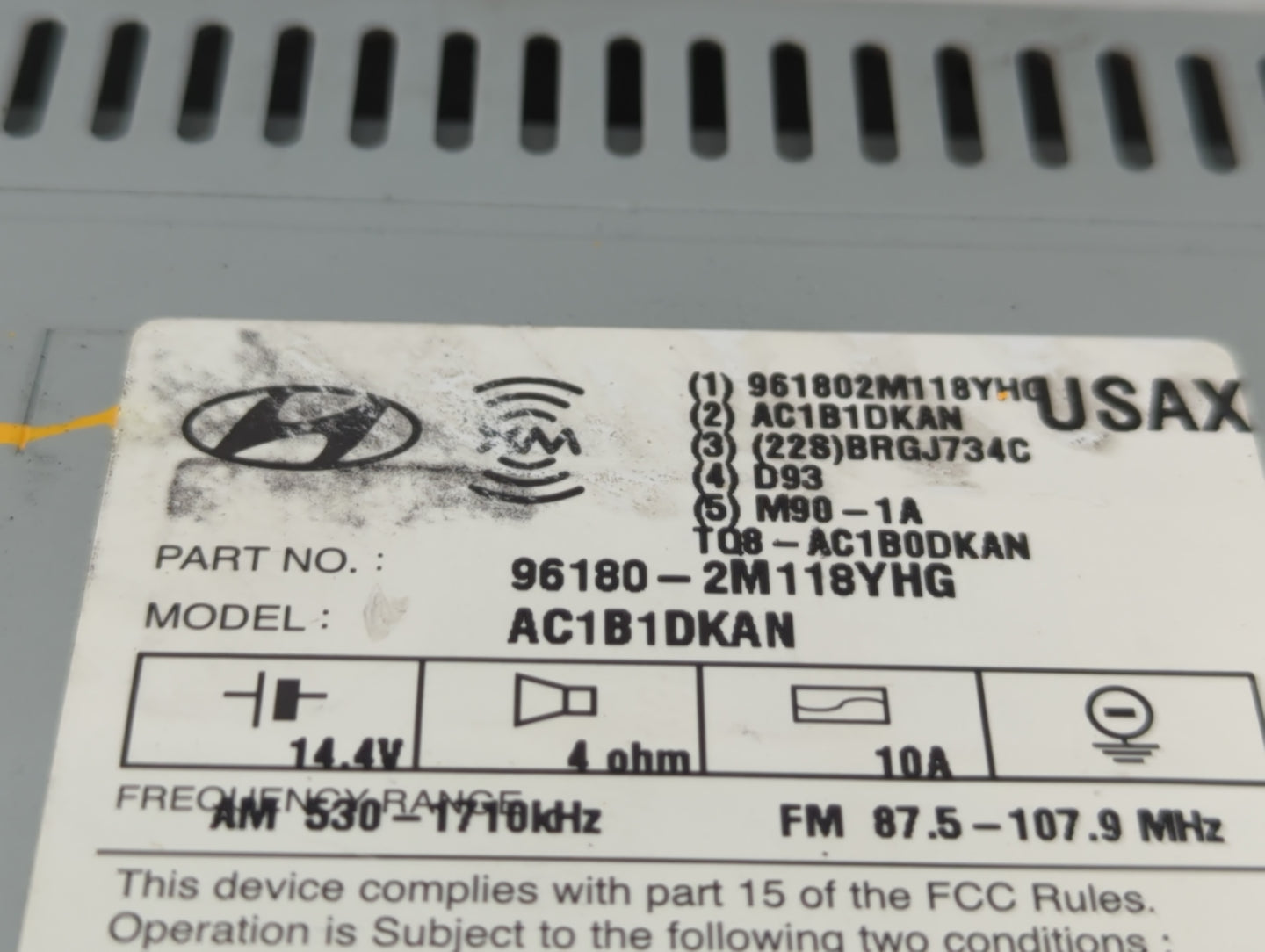 2014-2015 Hyundai Genesis Radio AM FM Cd Player Receiver Replacement P/N:96180-2M118YHG Fits Fits 2014 2015 OEM Used Auto Pa