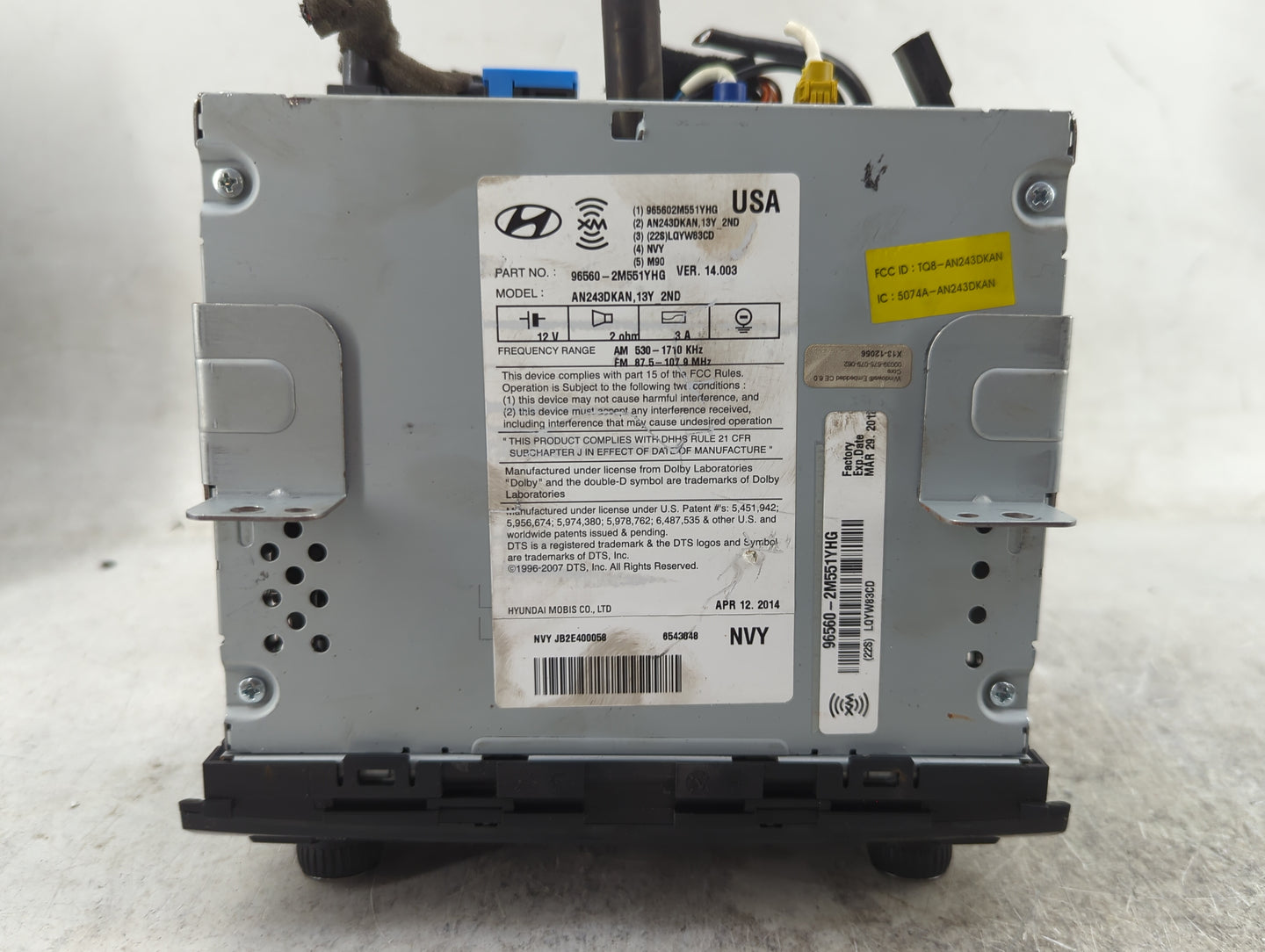 2013-2015 Hyundai Genesis Radio AM FM Cd Player Receiver Replacement P/N:96560-2M551YHG AN243DKAN,13Y_2ND Fits Fits 2013 201