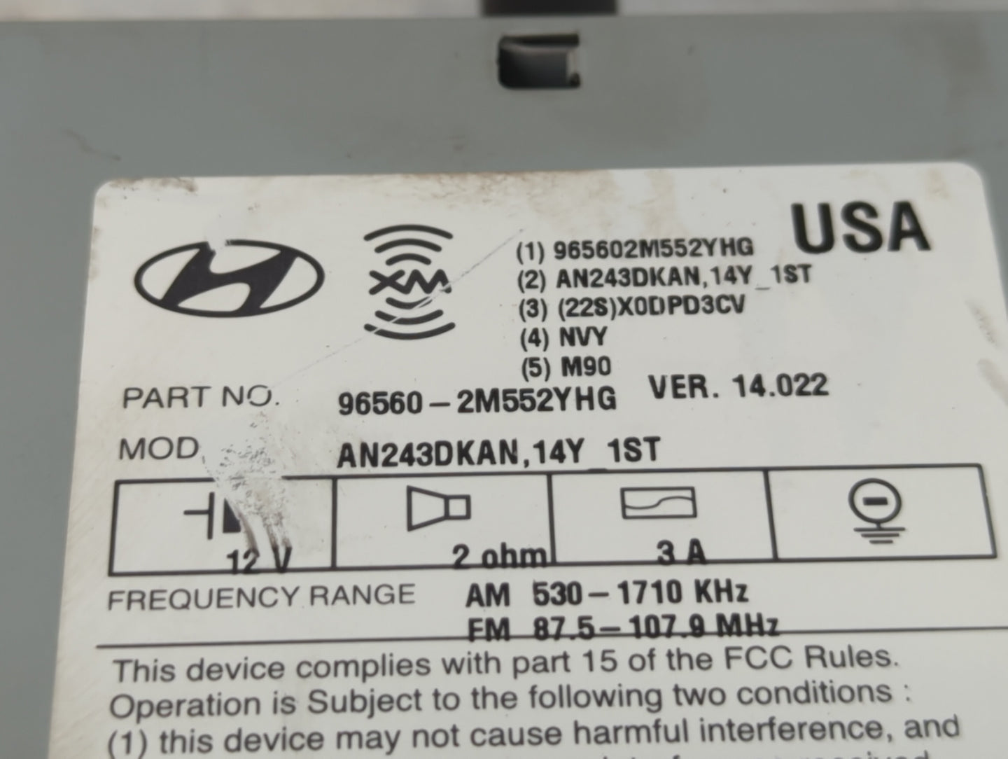 2013-2015 Hyundai Genesis Radio AM FM Cd Player Receiver Replacement P/N:96560-2M552YHG Fits Fits 2013 2014 2015 OEM Used Au