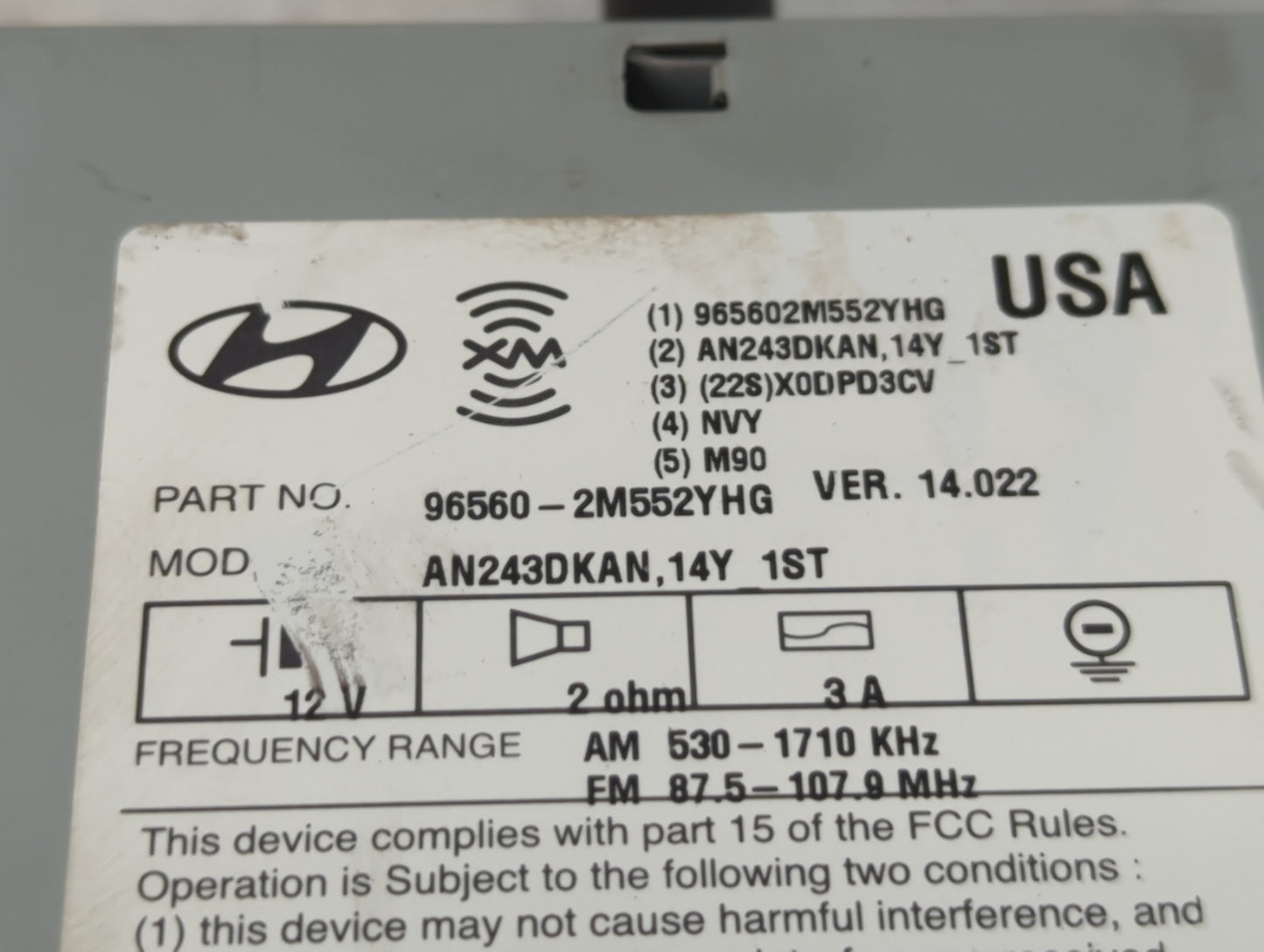 2013-2015 Hyundai Genesis Radio AM FM Cd Player Receiver Replacement P/N:96560-2M552YHG Fits Fits 2013 2014 2015 OEM Used Au