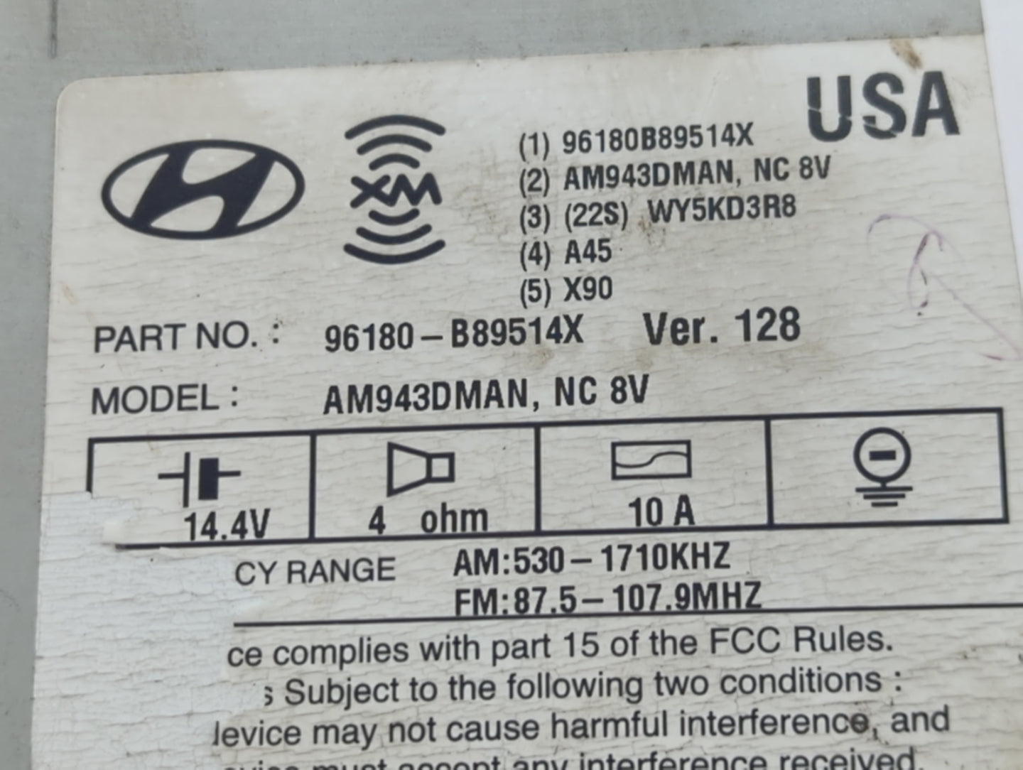 2013-2018 Hyundai Santa Fe Radio AM FM Cd Player Receiver Replacement P/N:96180B89514X AM943DMAN Fits OEM Used Auto Parts - 
