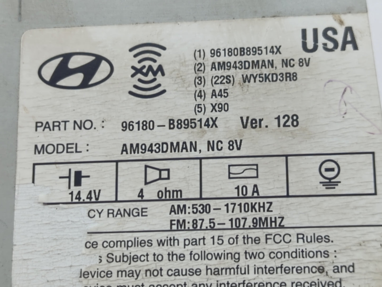 2013-2018 Hyundai Santa Fe Radio AM FM Cd Player Receiver Replacement P/N:96180B89514X AM943DMAN Fits OEM Used Auto Parts - 