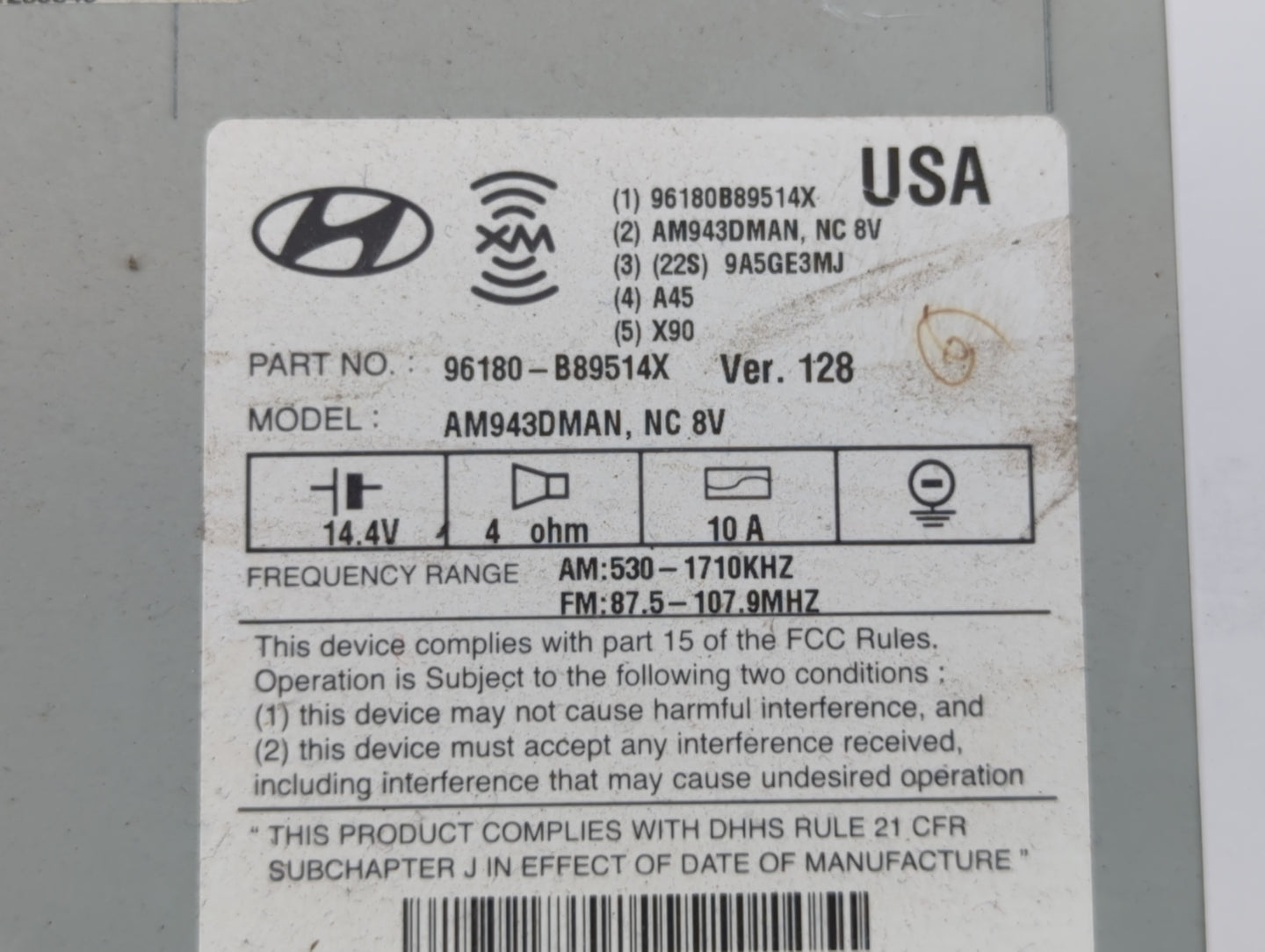 2013-2016 Hyundai Santa Fe Am Fm Cd Player Radio Receiver - Oemusedautoparts1.com