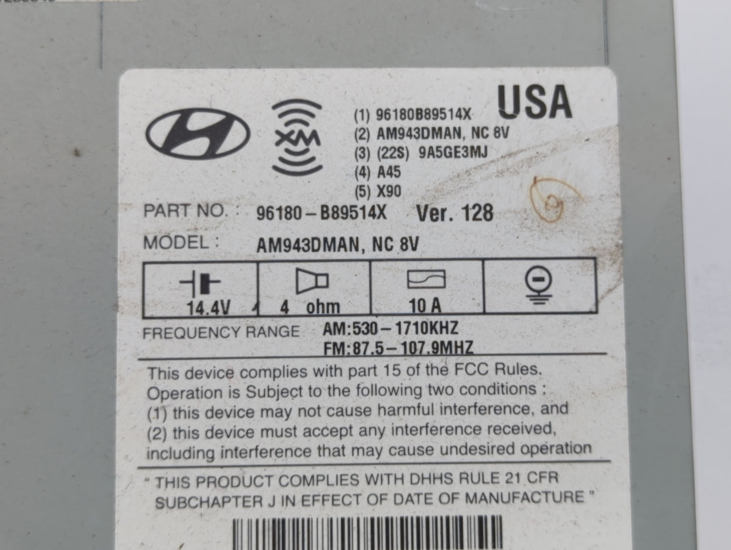 2013-2016 Hyundai Santa Fe Am Fm Cd Player Radio Receiver - Oemusedautoparts1.com