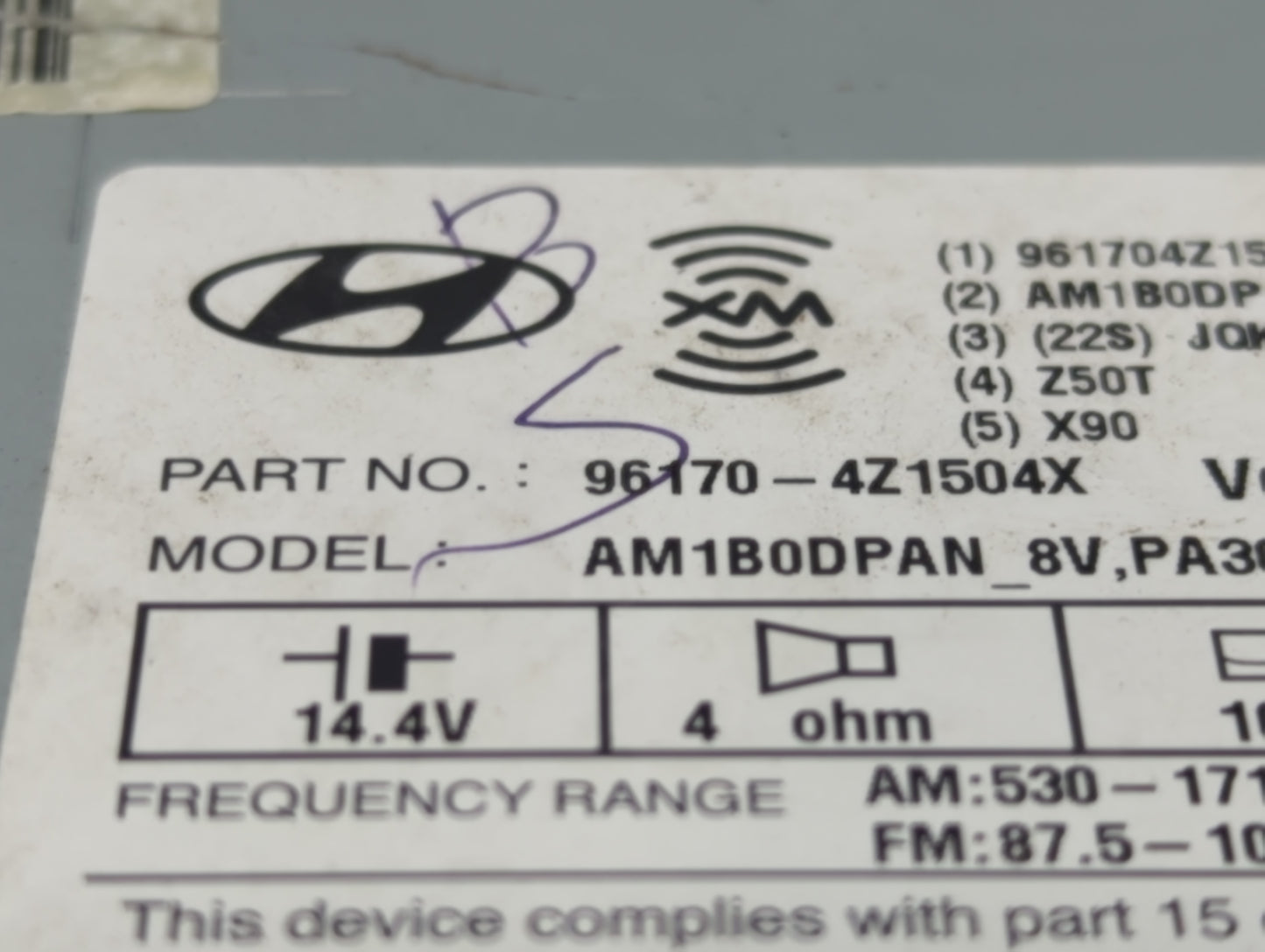 2015-2016 Hyundai Santa Fe Radio AM FM Cd Player Receiver Replacement P/N:96170-4Z1504X Fits Fits 2015 2016 OEM Used Auto Pa