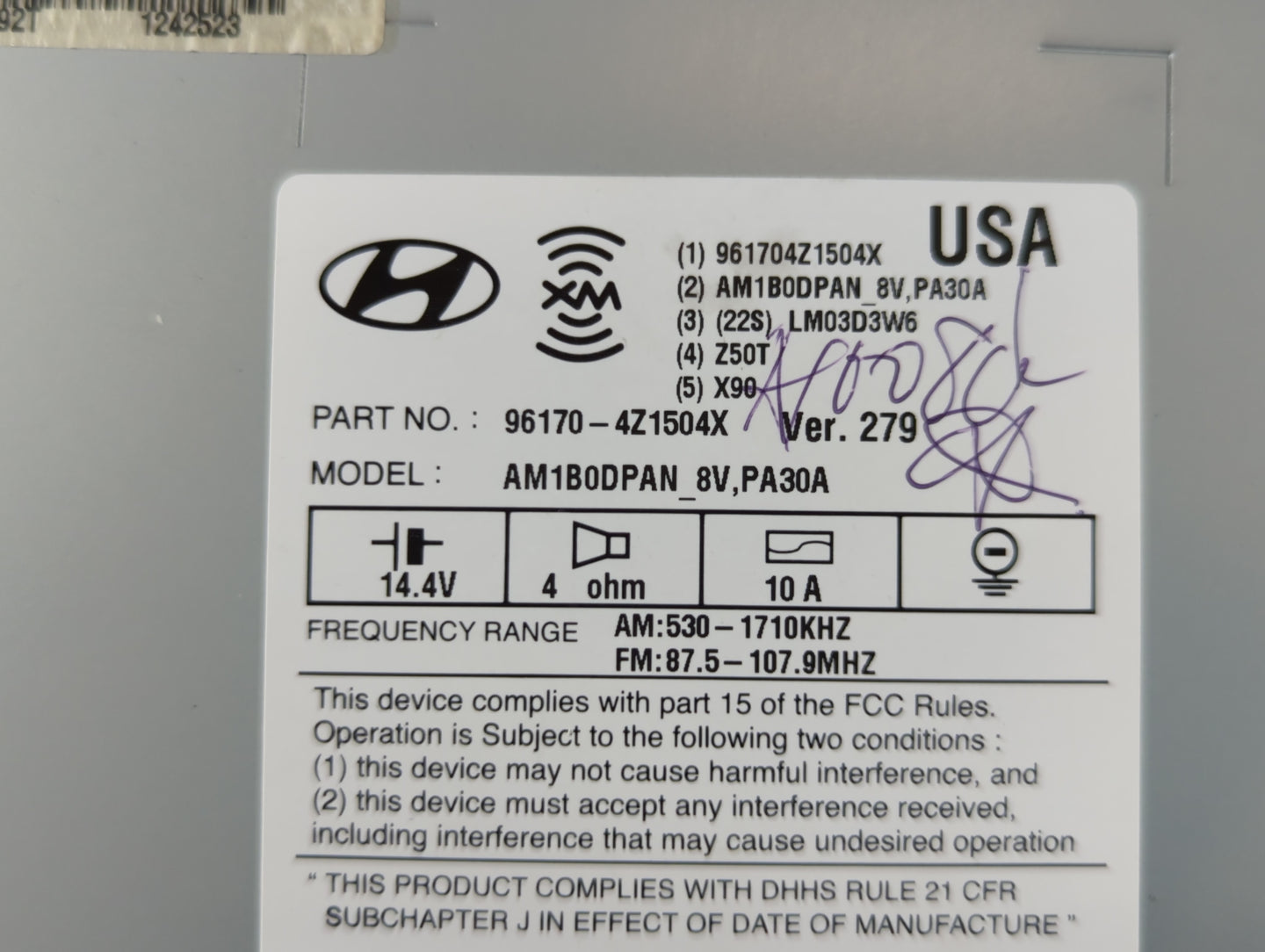 2013-2016 Hyundai Santa Fe Radio AM FM Cd Player Receiver Replacement P/N:96170-4Z1504X Fits Fits 2013 2014 2015 2016 OEM Us