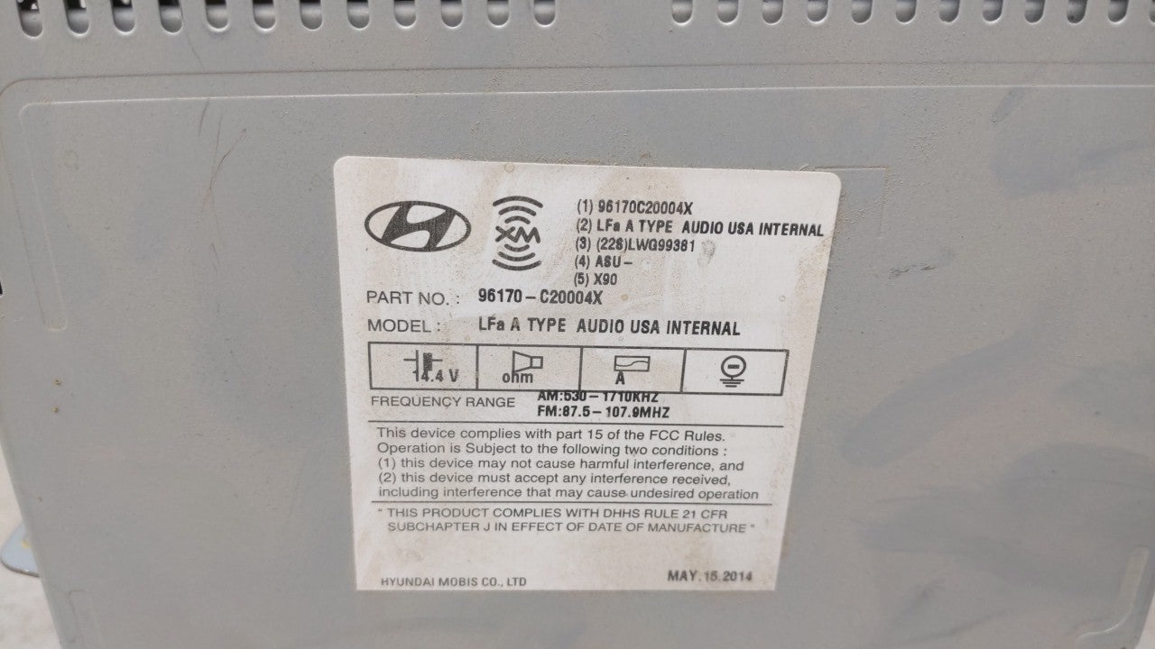 2015 Hyundai Sonata Radio AM FM Cd Player Receiver Replacement P/N:96170-C20004X 96180-C20004X Fits OEM Used Auto Parts - Oe