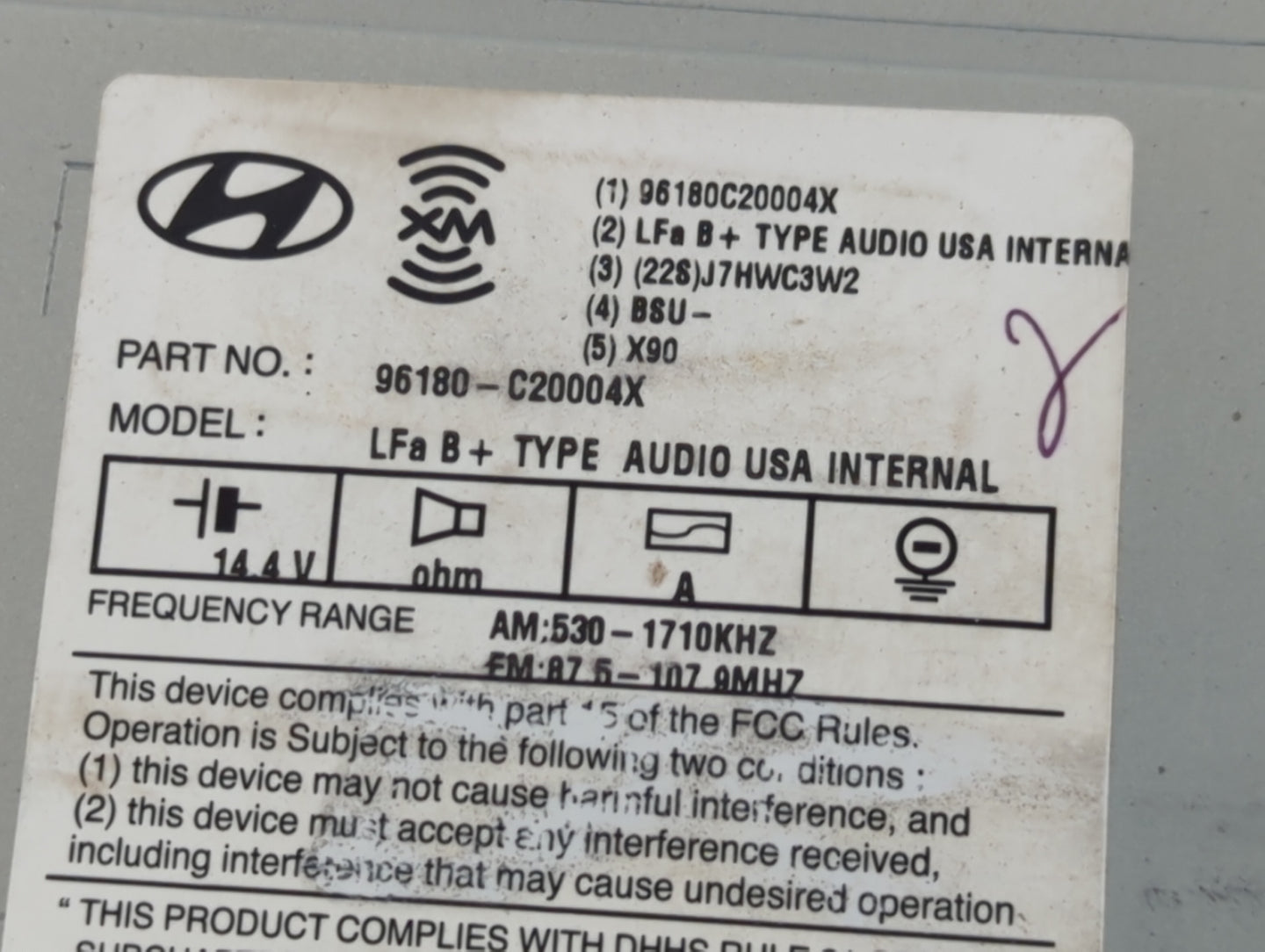 2015-2017 Hyundai Sonata Radio AM FM Cd Player Receiver Replacement P/N:96180-C20004X Fits Fits 2015 2016 2017 OEM Used Auto
