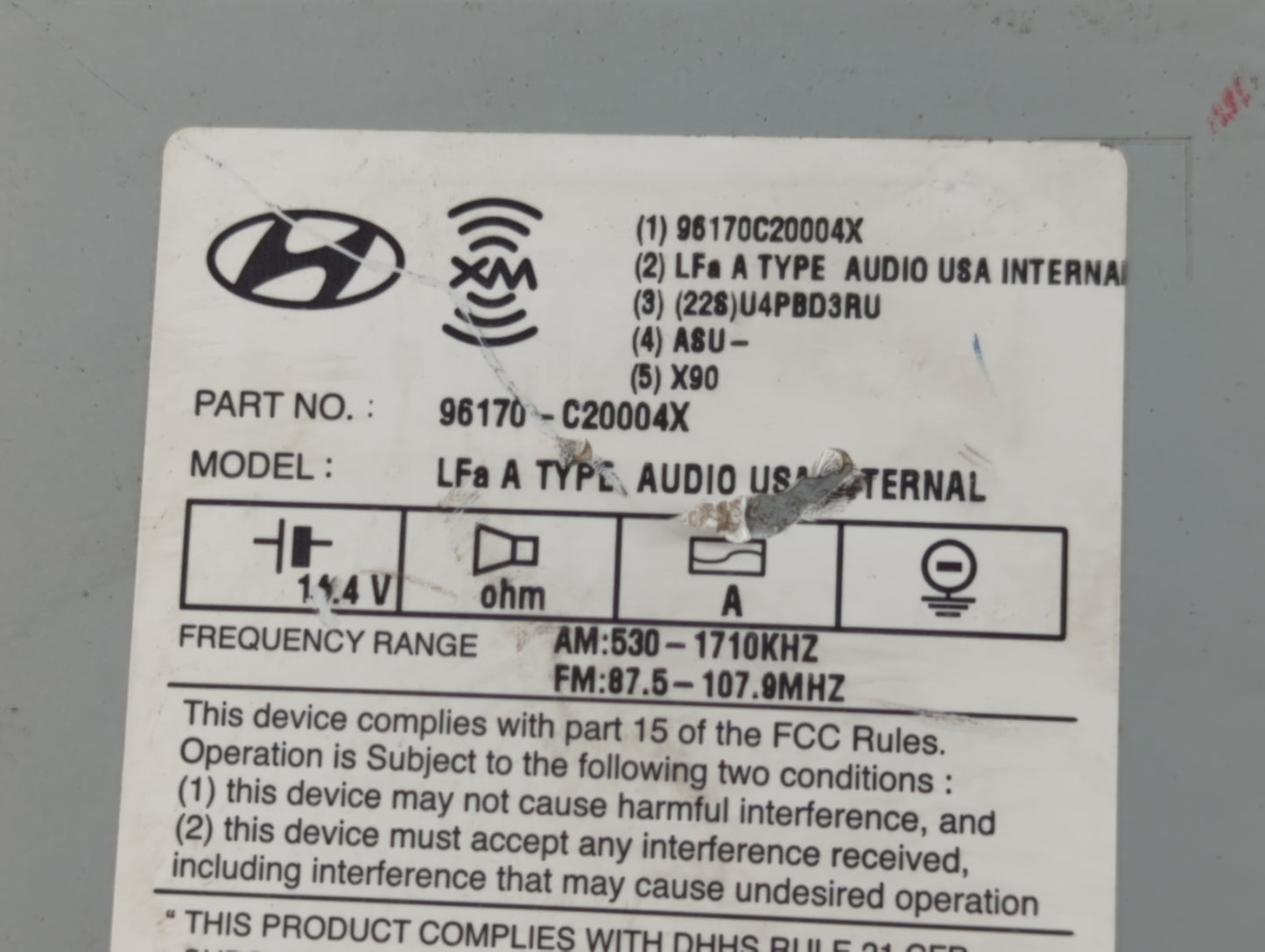 2015 Hyundai Sonata Radio AM FM Cd Player Receiver Replacement P/N:96170-C20004X Fits OEM Used Auto Parts - Oemusedautoparts