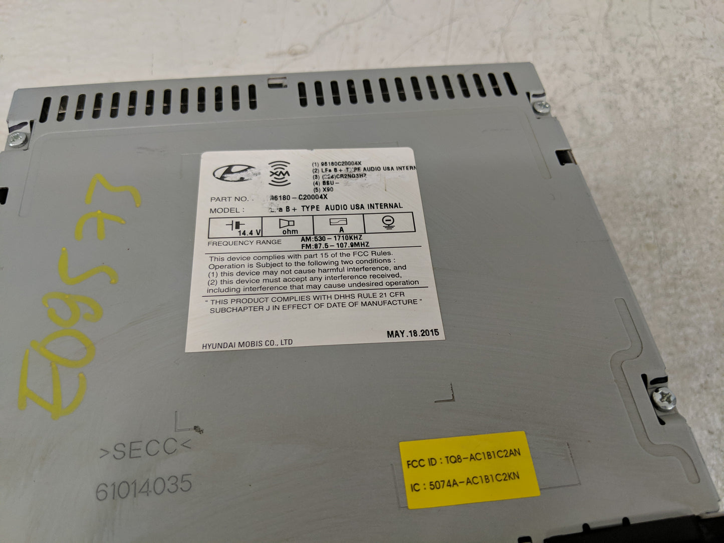 2015-2017 Hyundai Sonata Radio AM FM Cd Player Receiver Replacement P/N:96180-C20004X Fits Fits 2015 2016 2017 OEM Used Auto