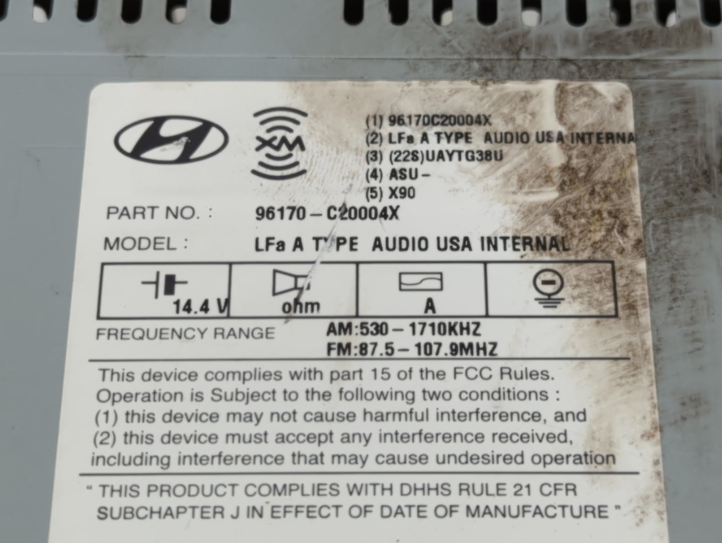 2015 Hyundai Sonata Radio AM FM Cd Player Receiver Replacement P/N:96170-C20004X Fits OEM Used Auto Parts - Oemusedautoparts