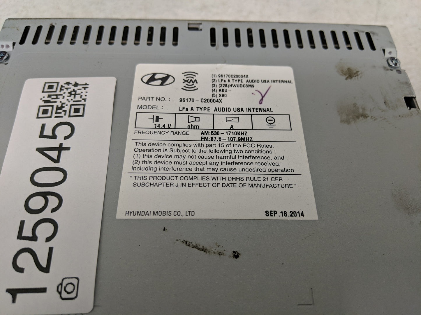 2015 Hyundai Sonata Radio AM FM Cd Player Receiver Replacement P/N:96170-C20004X Fits OEM Used Auto Parts - Oemusedautoparts