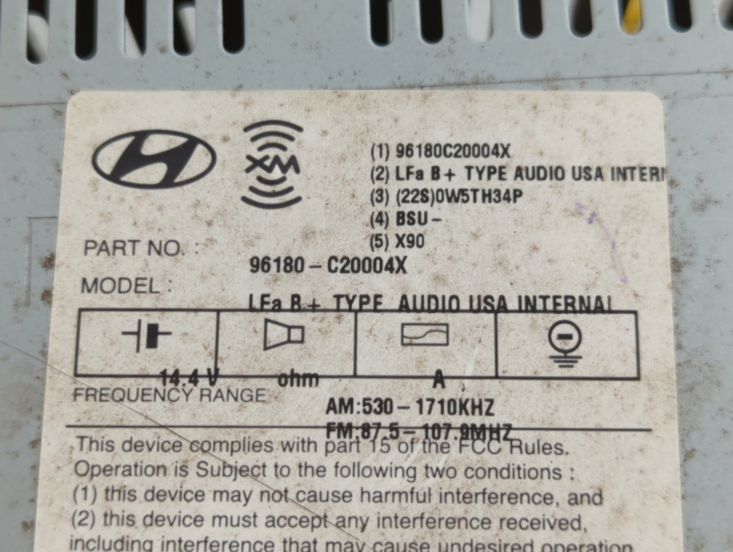 2015 Hyundai Sonata Radio AM FM Cd Player Receiver Replacement P/N:96180-C20004X Fits OEM Used Auto Parts - Oemusedautoparts