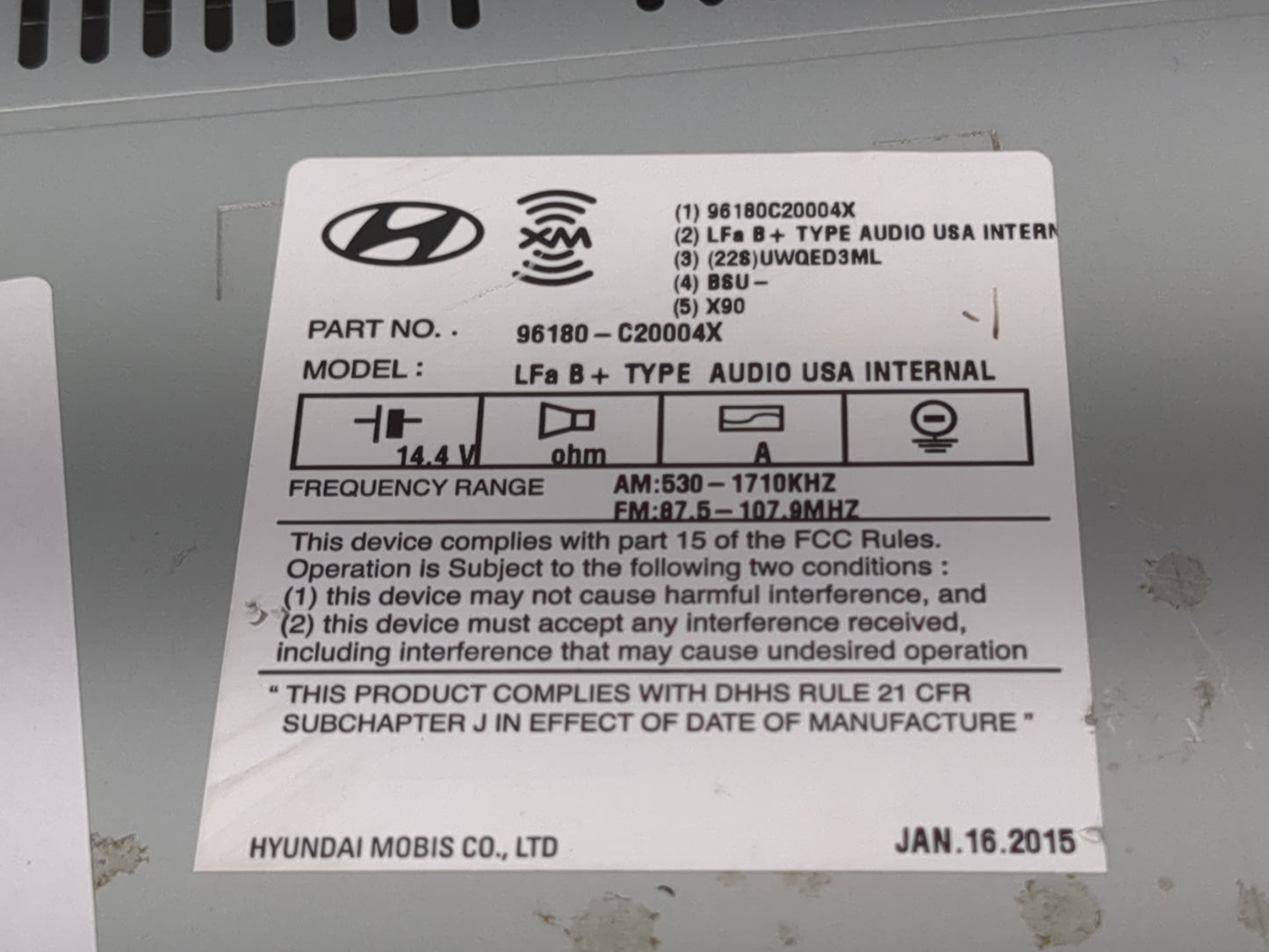 2015-2017 Hyundai Sonata Radio AM FM Cd Player Receiver Replacement P/N:96180-C20004X Fits Fits 2015 2016 2017 OEM Used Auto