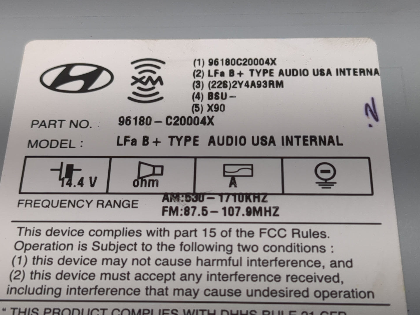 2015 Hyundai Sonata Radio AM FM Cd Player Receiver Replacement P/N:96180-C20004X Fits OEM Used Auto Parts - Oemusedautoparts