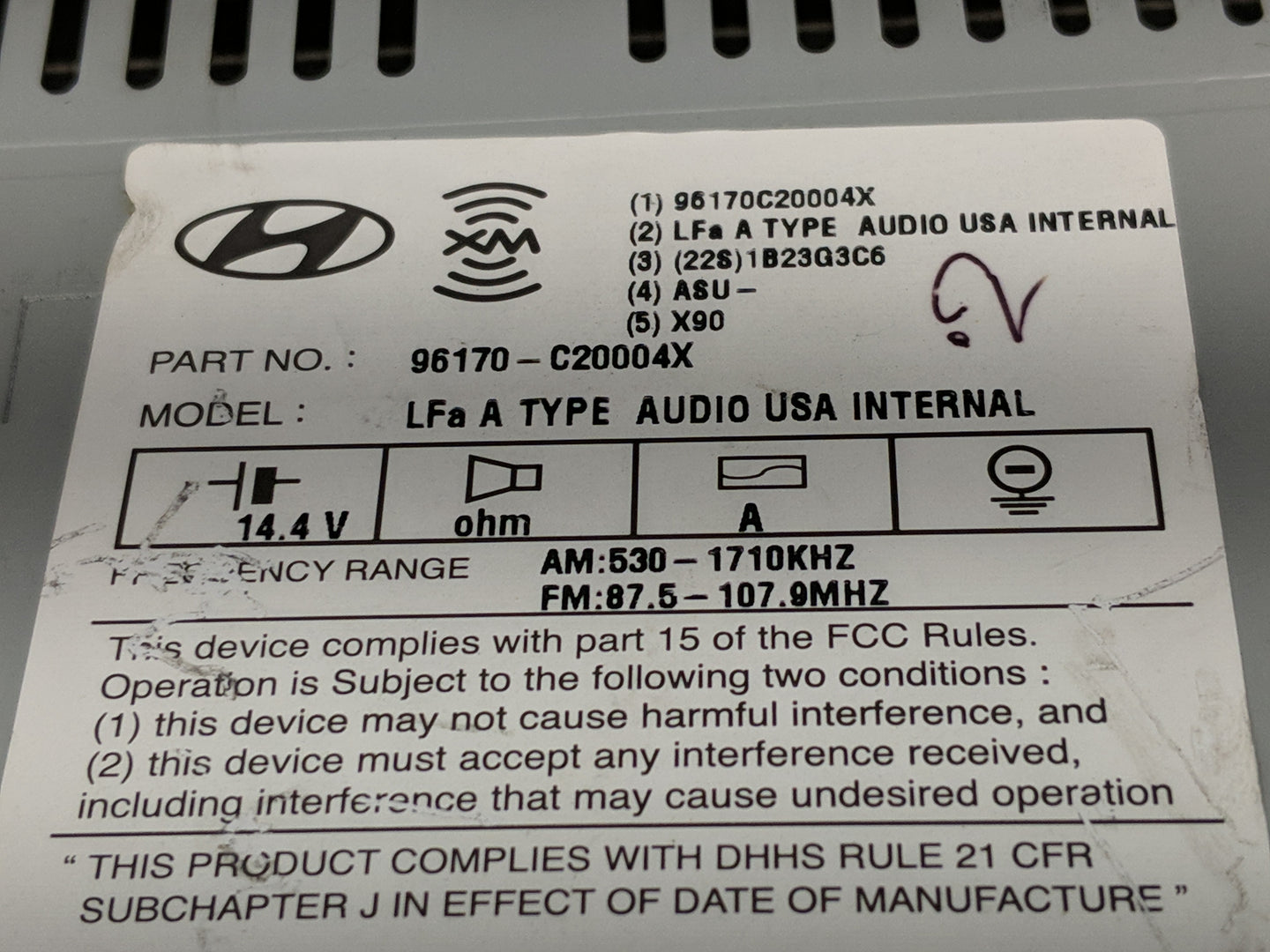 2015 Hyundai Sonata Radio AM FM Cd Player Receiver Replacement P/N:96170-C20004X 96180-C20004X Fits OEM Used Auto Parts - Oe