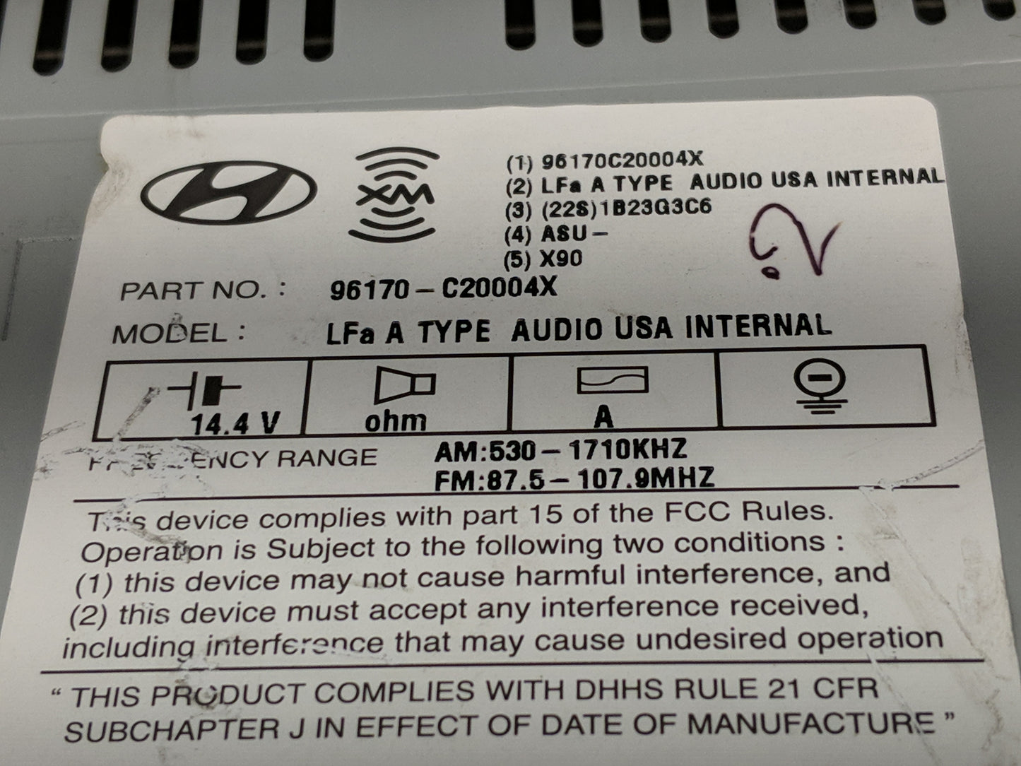 2015 Hyundai Sonata Radio AM FM Cd Player Receiver Replacement P/N:96170-C20004X 96180-C20004X Fits OEM Used Auto Parts - Oe