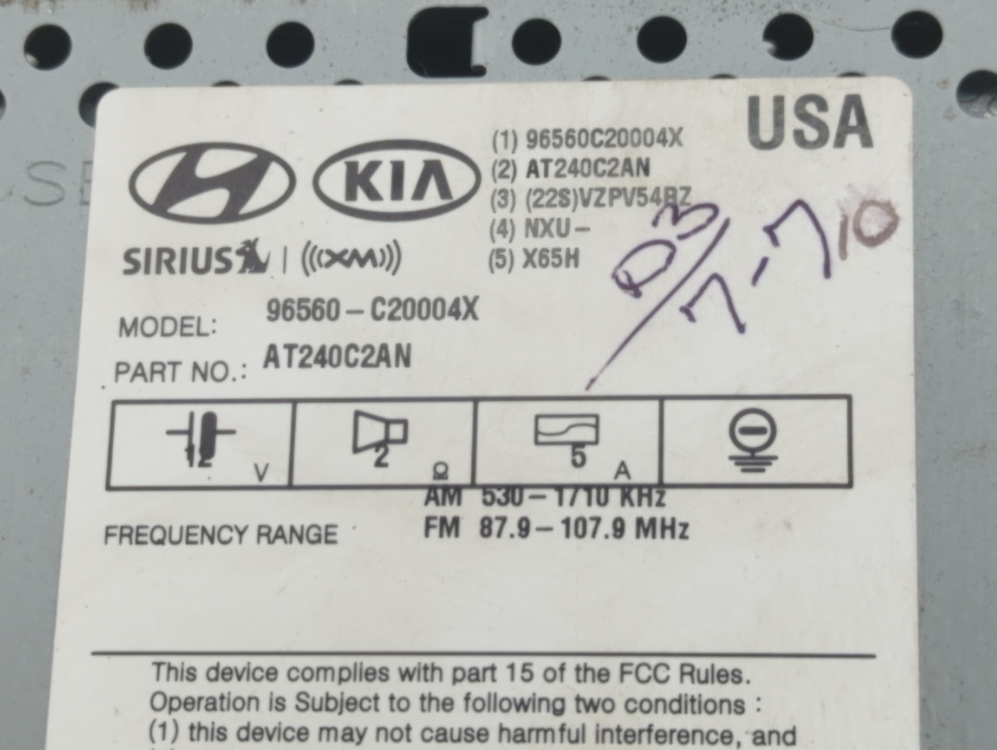 2015 Hyundai Sonata Radio AM FM Cd Player Receiver Replacement P/N:96560-C20004X Fits OEM Used Auto Parts - Oemusedautoparts
