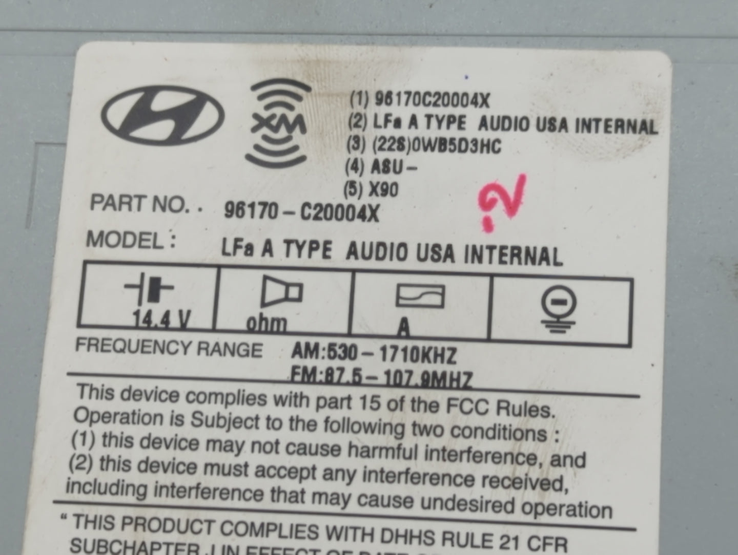 2015 Hyundai Sonata Radio AM FM Cd Player Receiver Replacement P/N:96170-C20004X Fits OEM Used Auto Parts - Oemusedautoparts