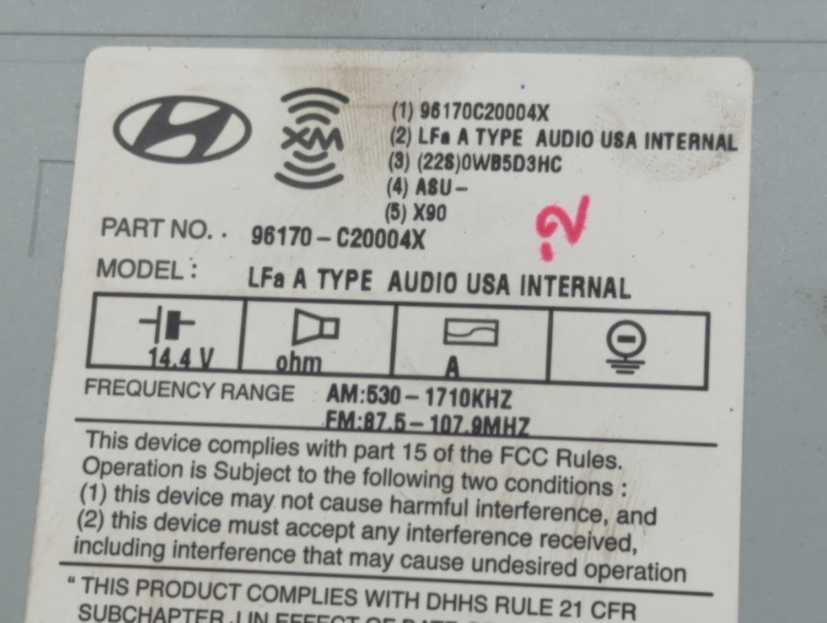 2015 Hyundai Sonata Radio AM FM Cd Player Receiver Replacement P/N:96170-C20004X OEM Used Auto Parts - Oemusedautoparts1.com