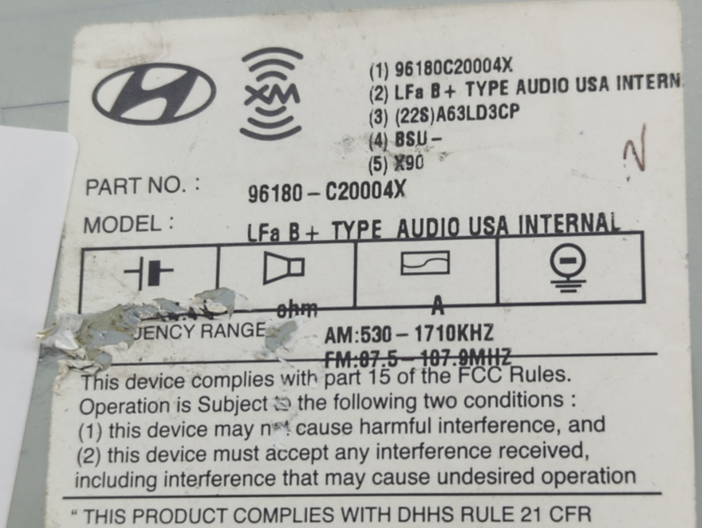 2015-2017 Hyundai Sonata Radio AM FM Cd Player Receiver Replacement P/N:96180-C20004X A5LF405883A Fits Fits 2015 2016 2017 O
