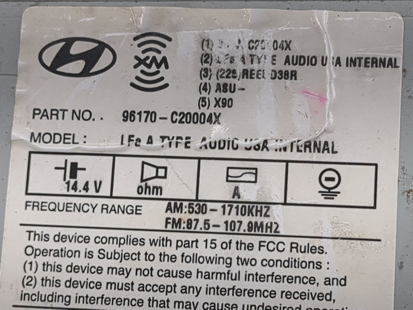 2015 Hyundai Sonata Radio AM FM Cd Player Receiver Replacement P/N:96170-C20004X Fits OEM Used Auto Parts - Oemusedautoparts