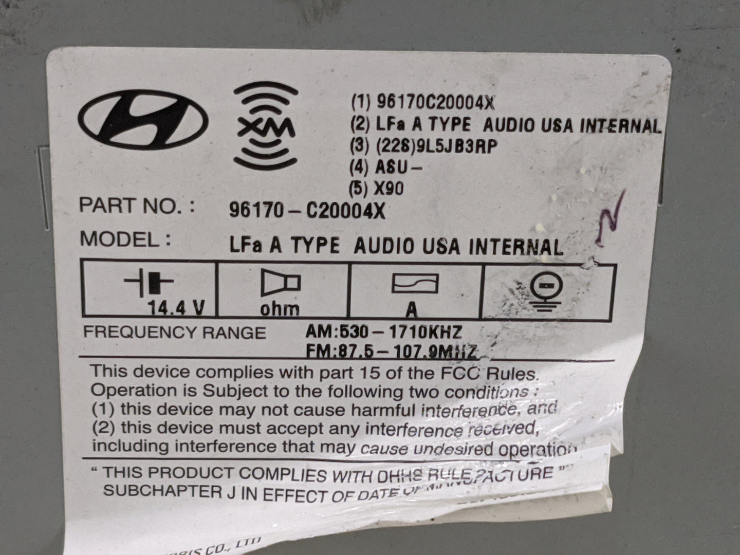 2015 Hyundai Sonata Radio AM FM Cd Player Receiver Replacement P/N:96170C20004X 96170-C20004X, A5FE900255A Fits OEM Used Aut