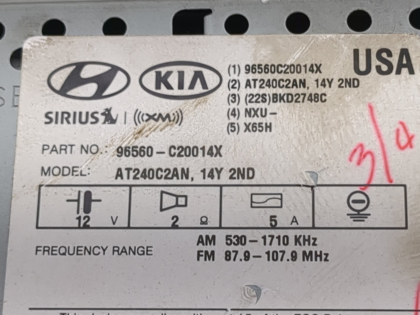 2015 Hyundai Sonata Radio AM FM Cd Player Receiver Replacement P/N:96560C20014X 96560-C20014X, AT240C2AN, D3565 51050 Fits O