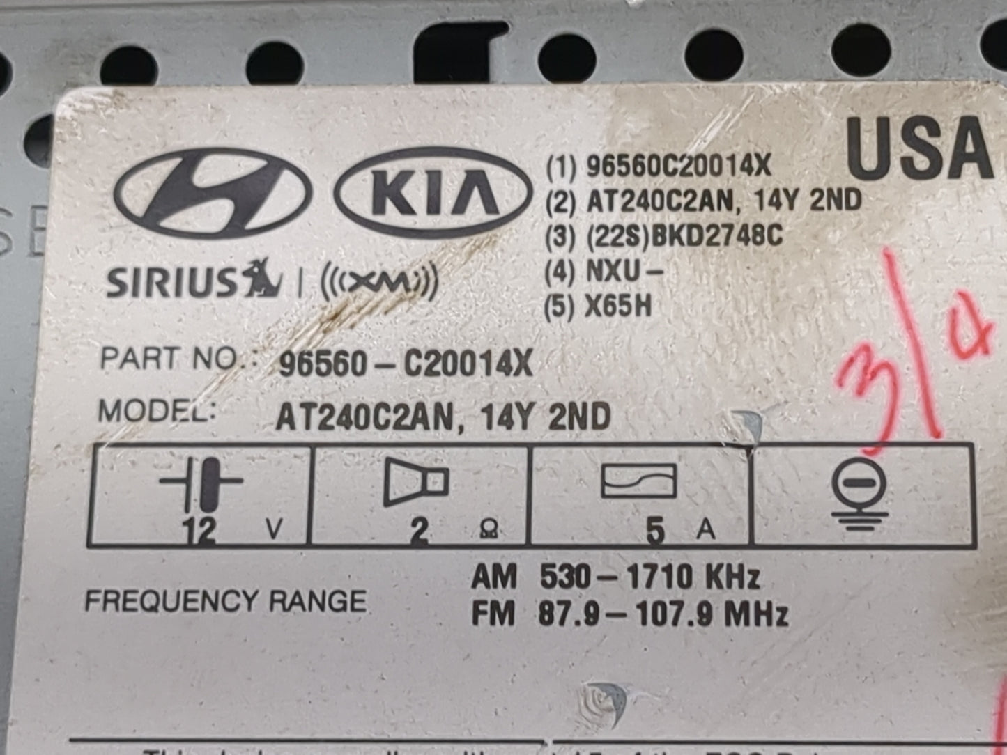 2015 Hyundai Sonata Radio AM FM Cd Player Receiver Replacement P/N:96560C20014X 96560-C20014X, AT240C2AN, D3565 51050 Fits O