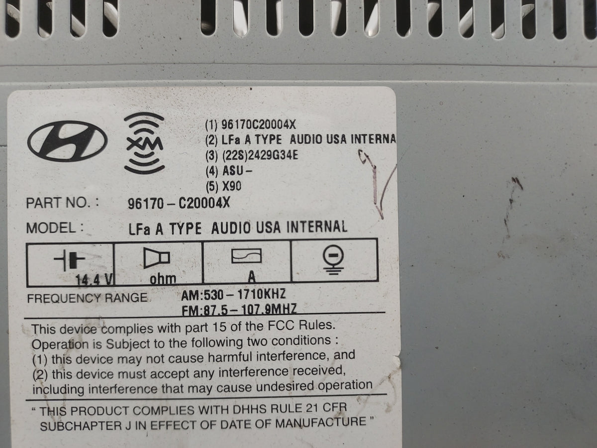 2015 Hyundai Sonata Radio AM FM Cd Player Receiver Replacement P/N:96170C20004X 96170-C20004X Fits OEM Used Auto Parts - Oem