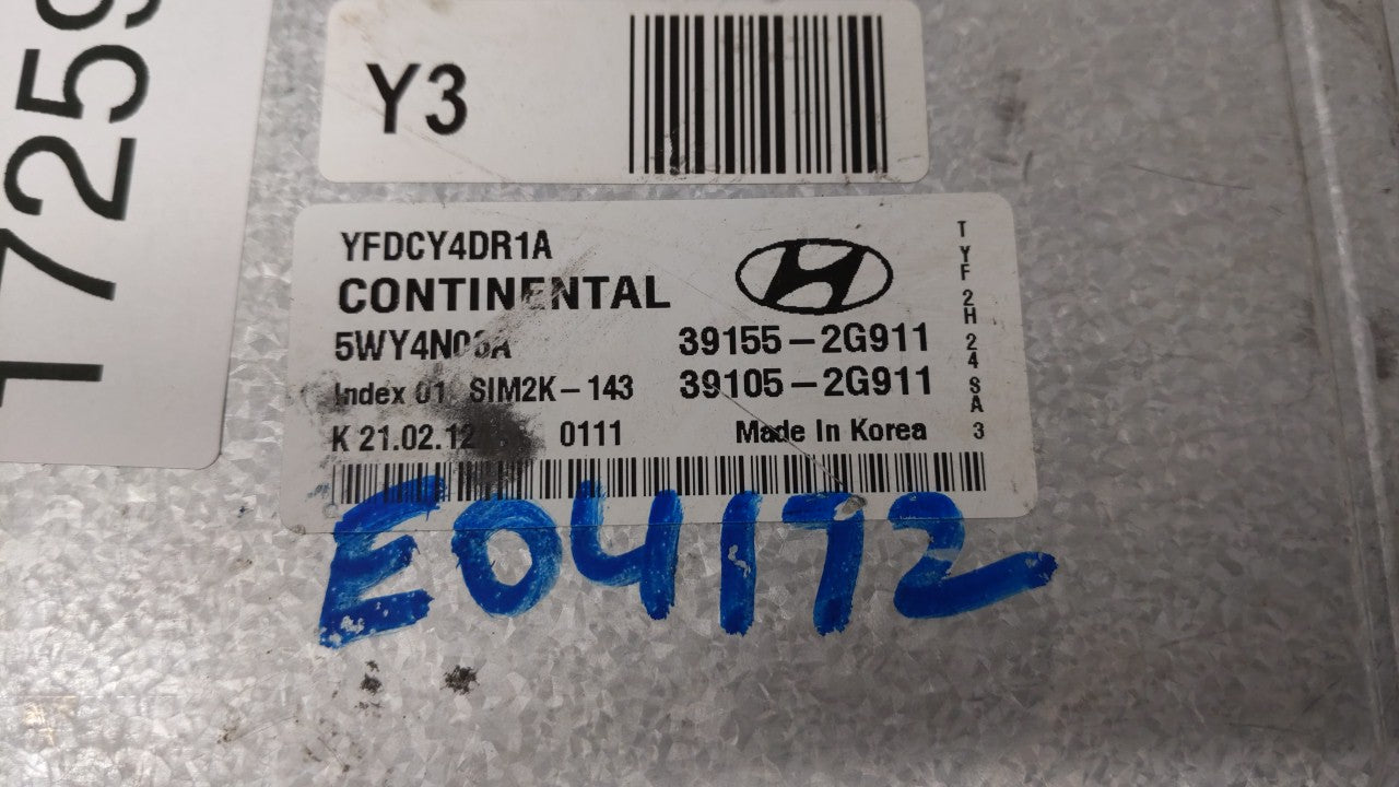 2011-2015 Hyundai Sonata PCM Engine Control Computer ECU ECM PCU OEM P/N:39155-2G912 39105-2G912 Fits OEM Used Auto Parts - 