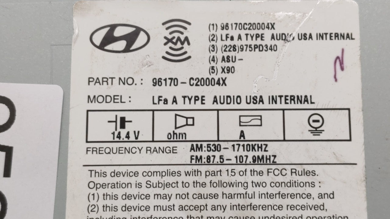 2015 Hyundai Sonata Radio AM FM Cd Player Receiver Replacement P/N:96170-C20004X Fits OEM Used Auto Parts - Oemusedautoparts