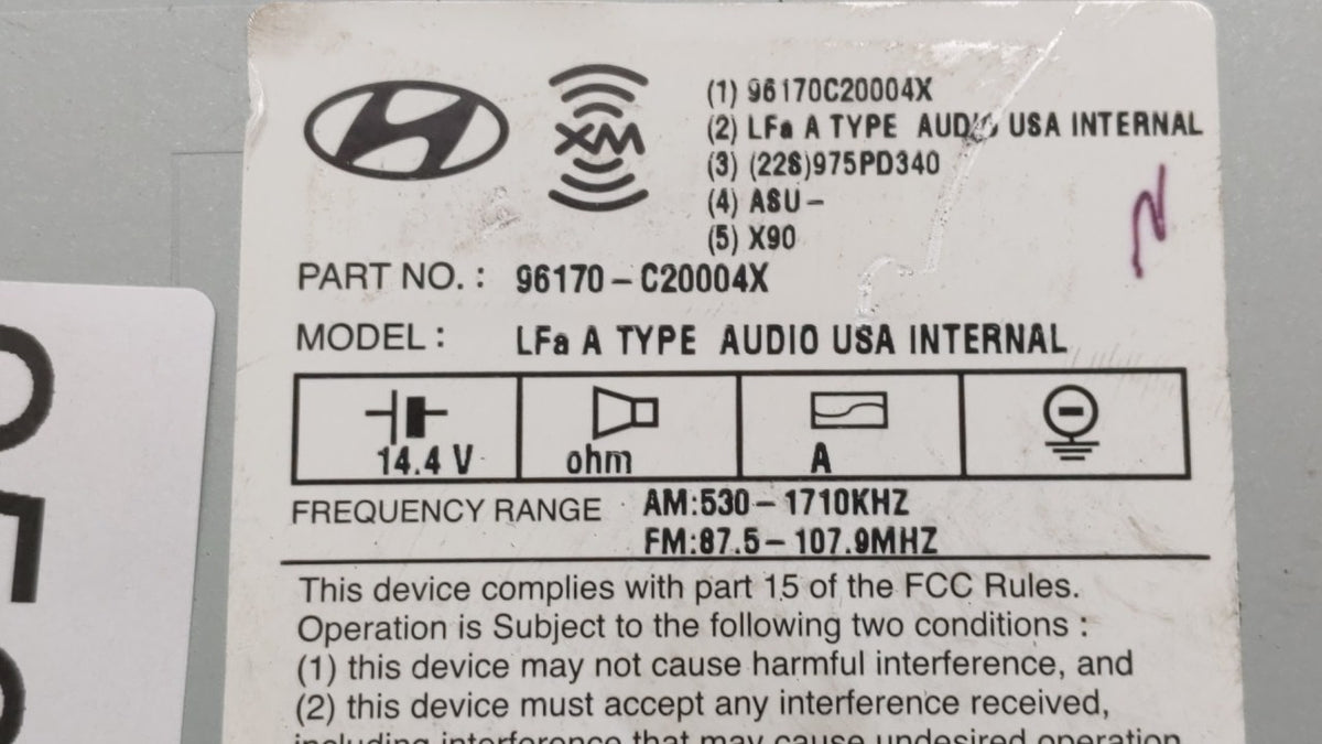 2015 Hyundai Sonata Radio AM FM Cd Player Receiver Replacement P/N:96170-C20004X OEM Used Auto Parts - Oemusedautoparts1.com