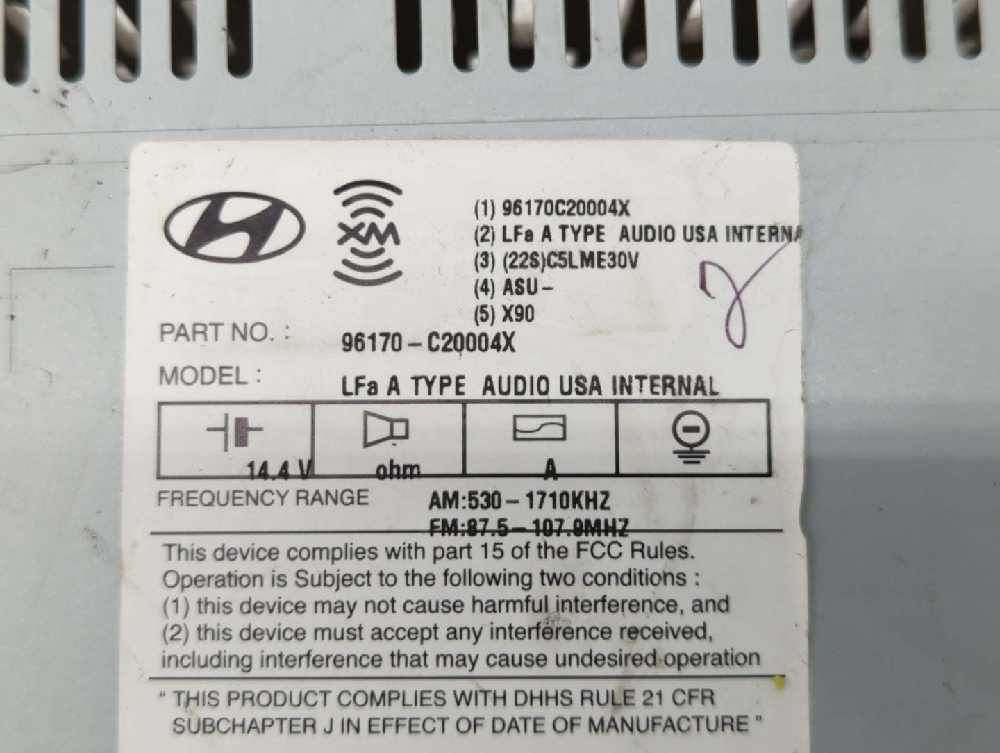 2015 Hyundai Sonata Radio AM FM Cd Player Receiver Replacement P/N:96170-C20004X Fits OEM Used Auto Parts - Oemusedautoparts
