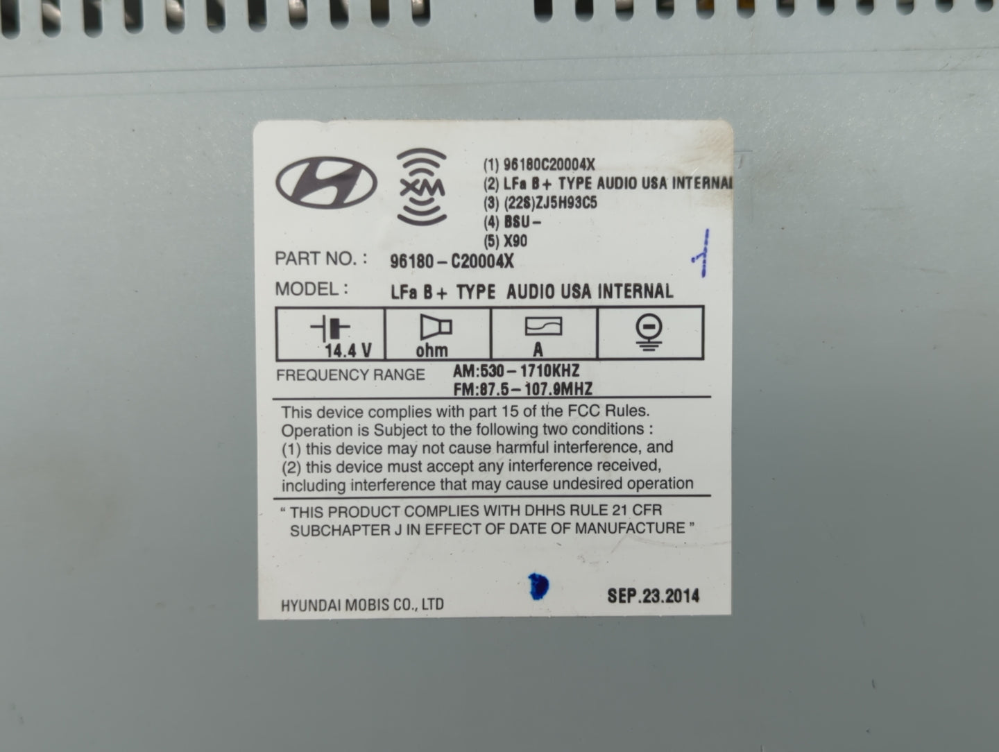 2015 Hyundai Sonata Radio AM FM Cd Player Receiver Replacement P/N:96180-C20004X Fits Fits 2017 2018 OEM Used Auto Parts - O