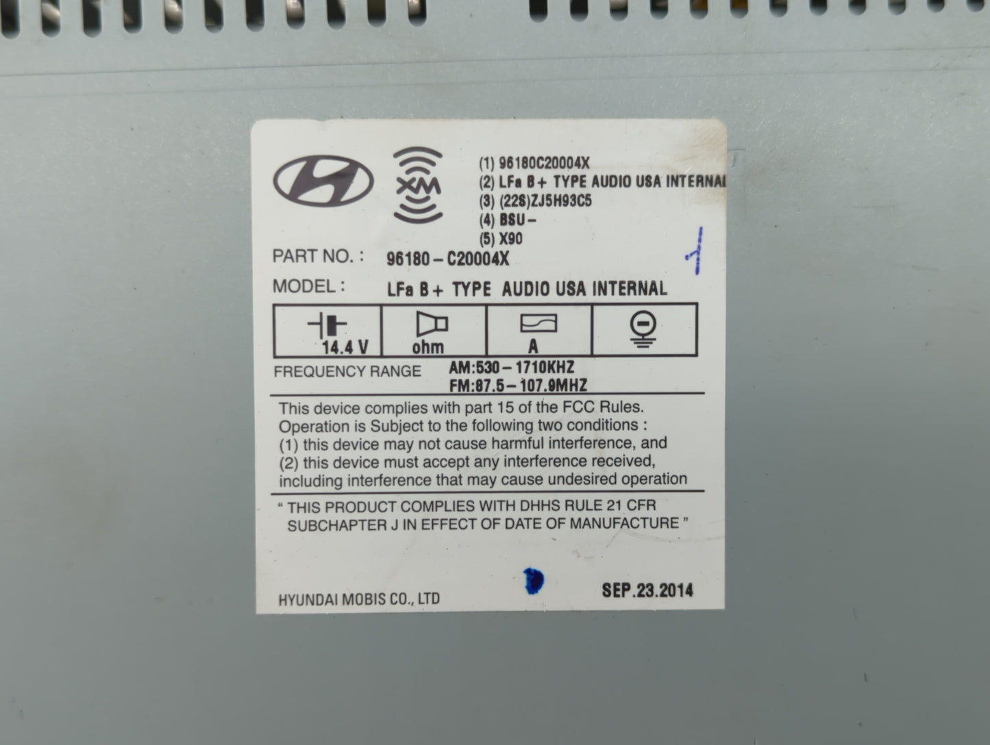 2015 Hyundai Sonata Radio AM FM Cd Player Receiver Replacement P/N:96180-C20004X Fits Fits 2017 2018 OEM Used Auto Parts - O
