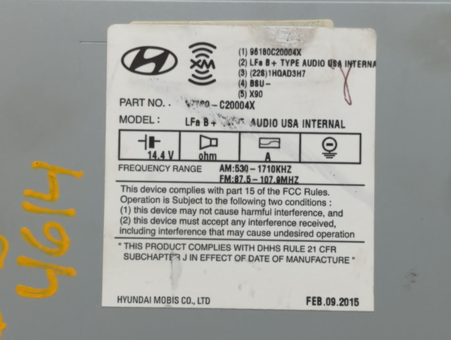 2015-2017 Hyundai Sonata Radio AM FM Cd Player Receiver Replacement P/N:96180-C20004X Fits Fits 2015 2016 2017 OEM Used Auto