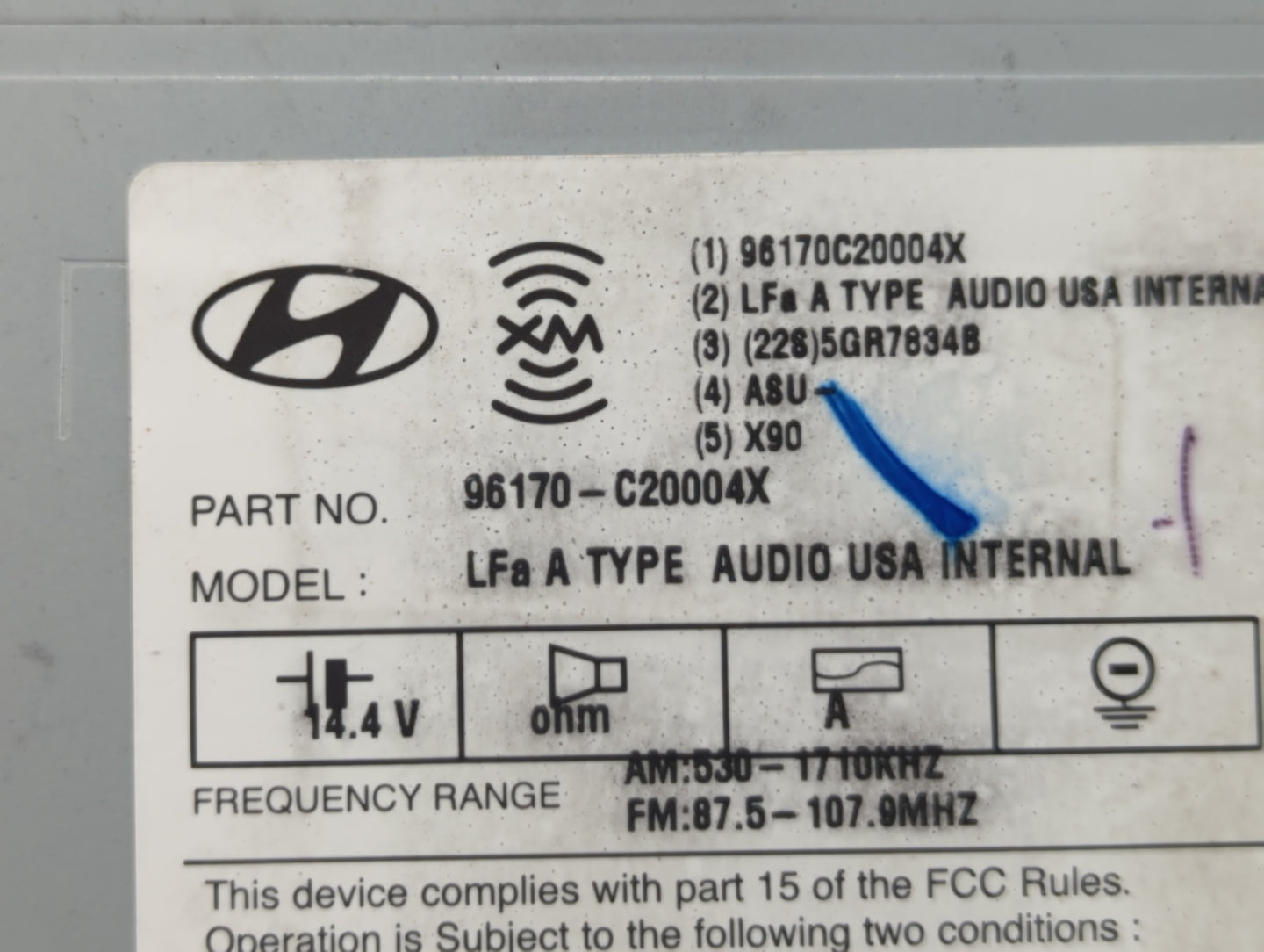 2015 Hyundai Sonata Radio AM FM Cd Player Receiver Replacement P/N:96170-C20004X Fits OEM Used Auto Parts - Oemusedautoparts