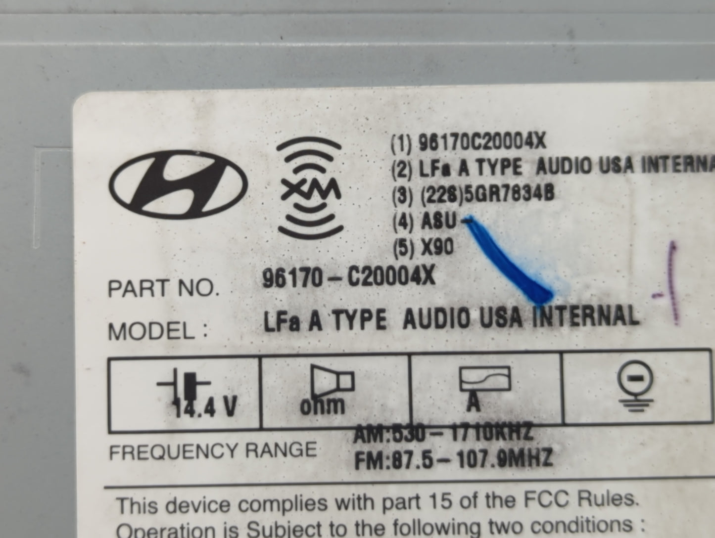 2015 Hyundai Sonata Radio AM FM Cd Player Receiver Replacement P/N:96170-C20004X Fits OEM Used Auto Parts - Oemusedautoparts