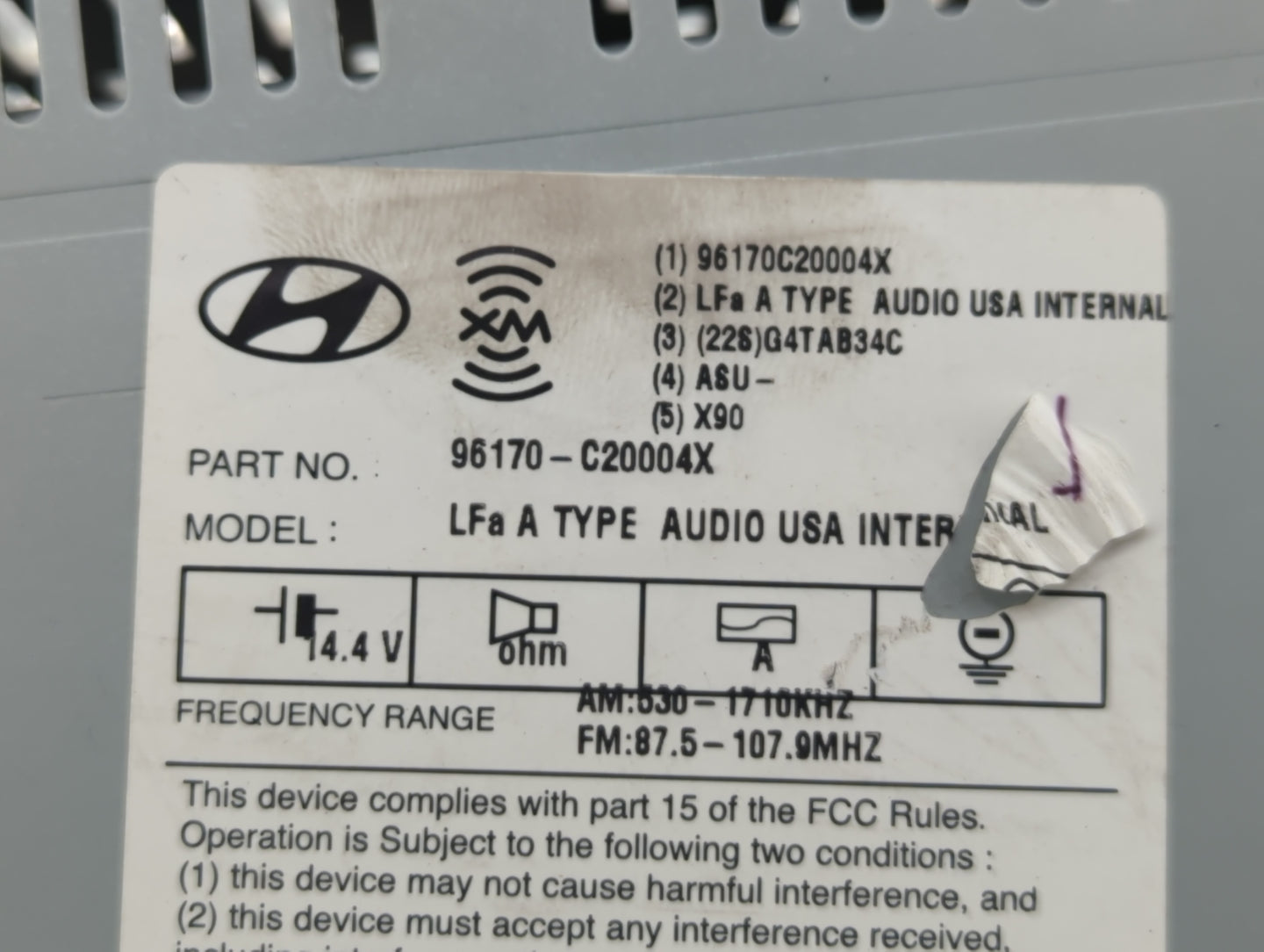 2015 Hyundai Sonata Radio AM FM Cd Player Receiver Replacement P/N:96170-C20004X Fits OEM Used Auto Parts - Oemusedautoparts