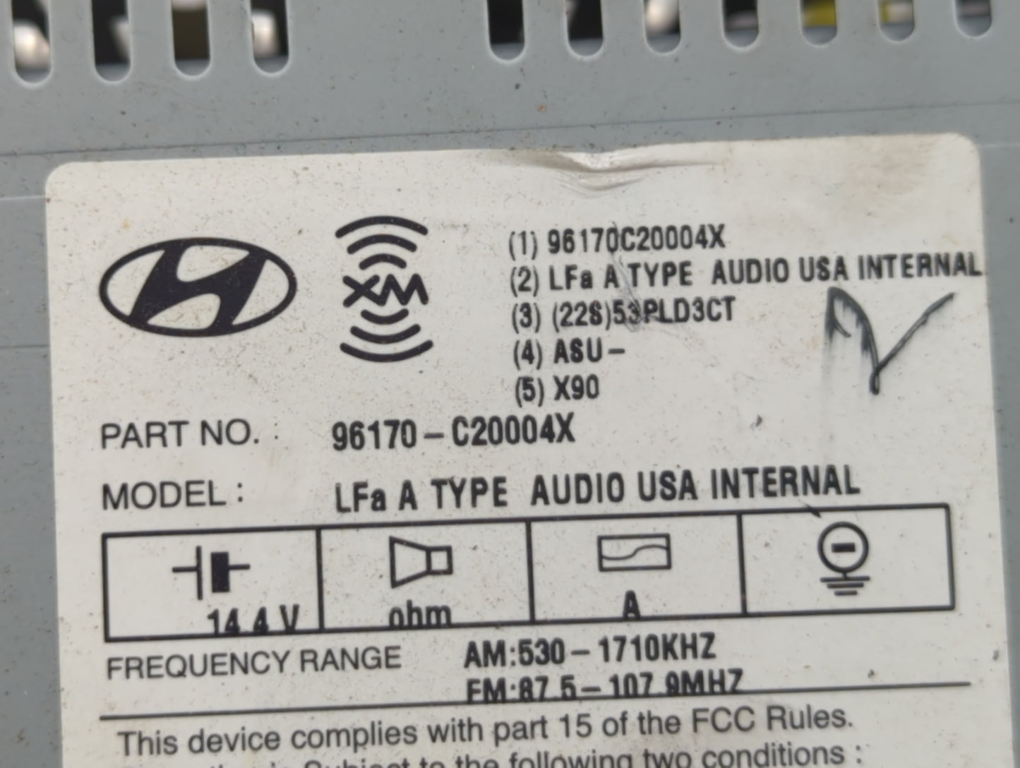 2015 Hyundai Sonata Radio AM FM Cd Player Receiver Replacement P/N:96170-C20004X Fits OEM Used Auto Parts - Oemusedautoparts