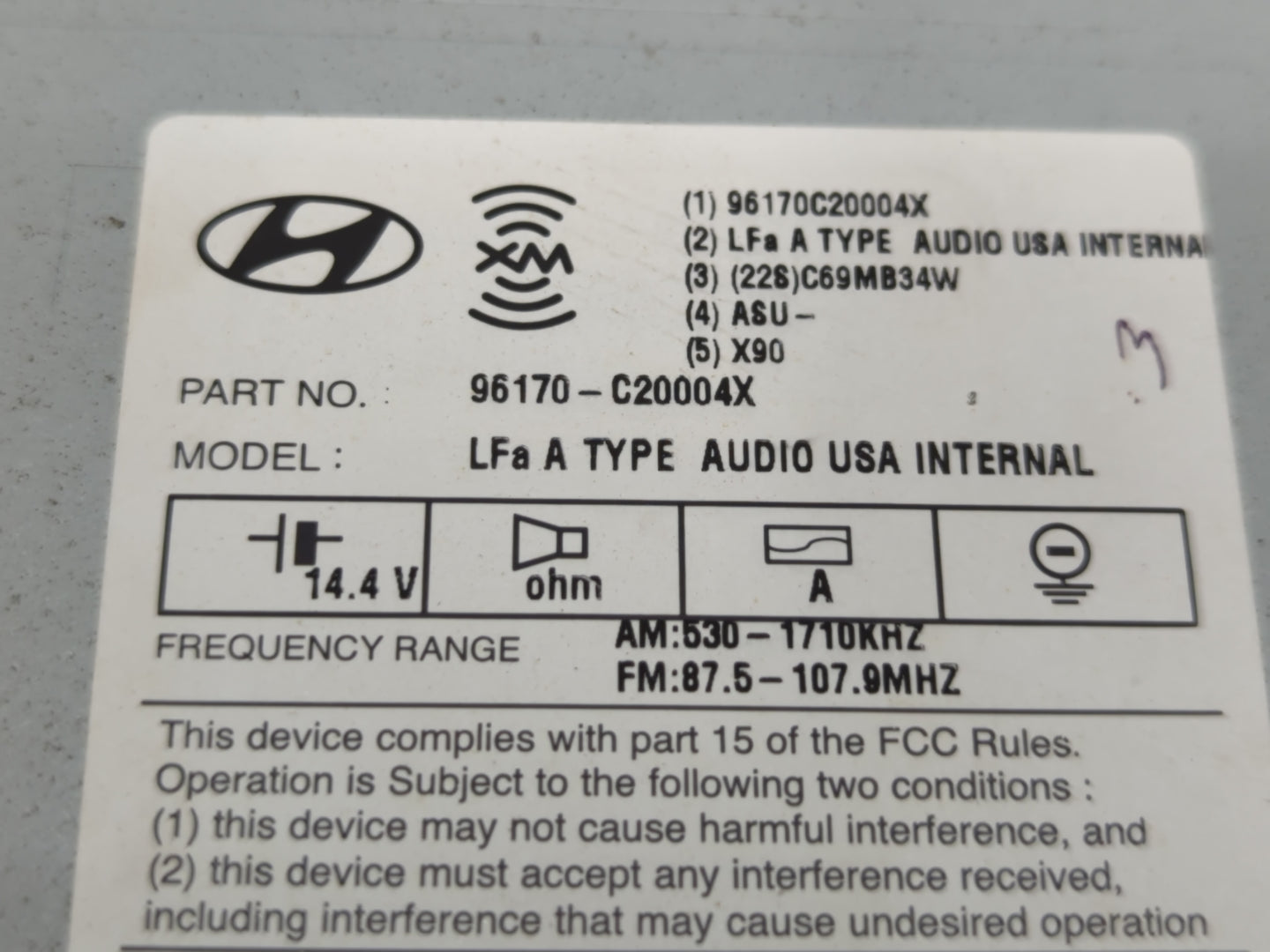 2015 Hyundai Sonata Radio AM FM Cd Player Receiver Replacement P/N:96170-C20004X Fits OEM Used Auto Parts - Oemusedautoparts