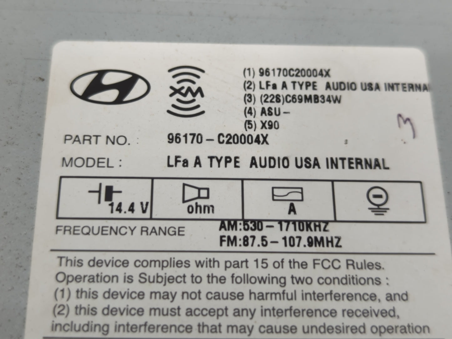 2015 Hyundai Sonata Radio AM FM Cd Player Receiver Replacement P/N:96170-C20004X Fits OEM Used Auto Parts - Oemusedautoparts