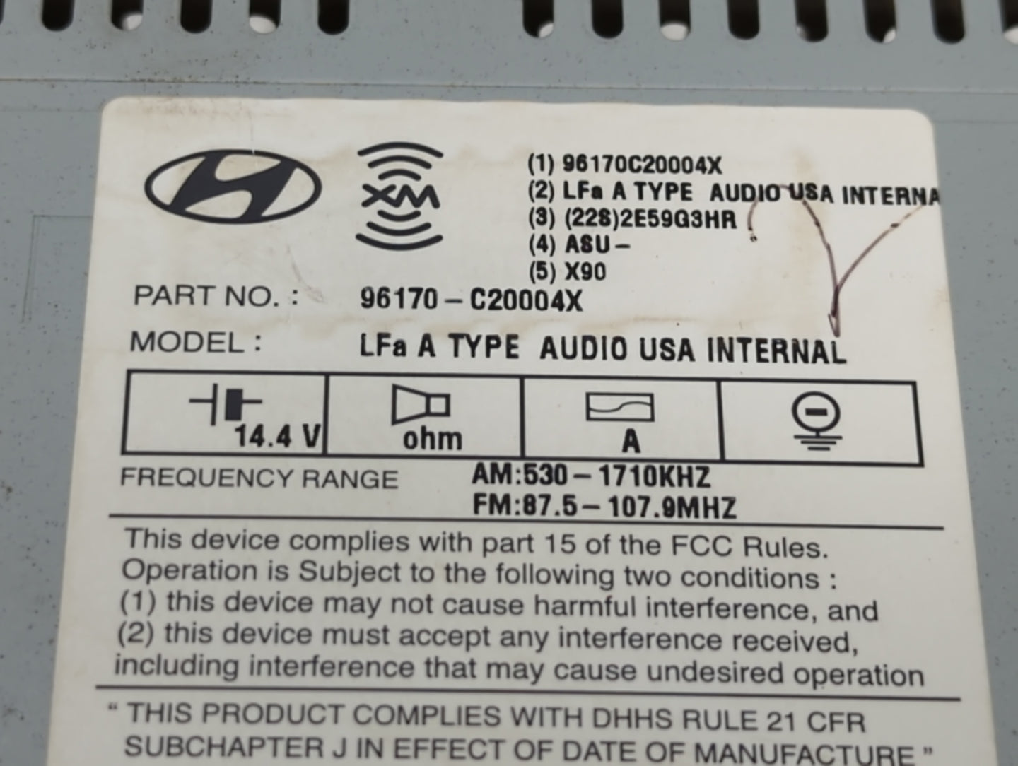 2015 Hyundai Sonata Radio AM FM Cd Player Receiver Replacement P/N:96170-C20004X Fits OEM Used Auto Parts - Oemusedautoparts