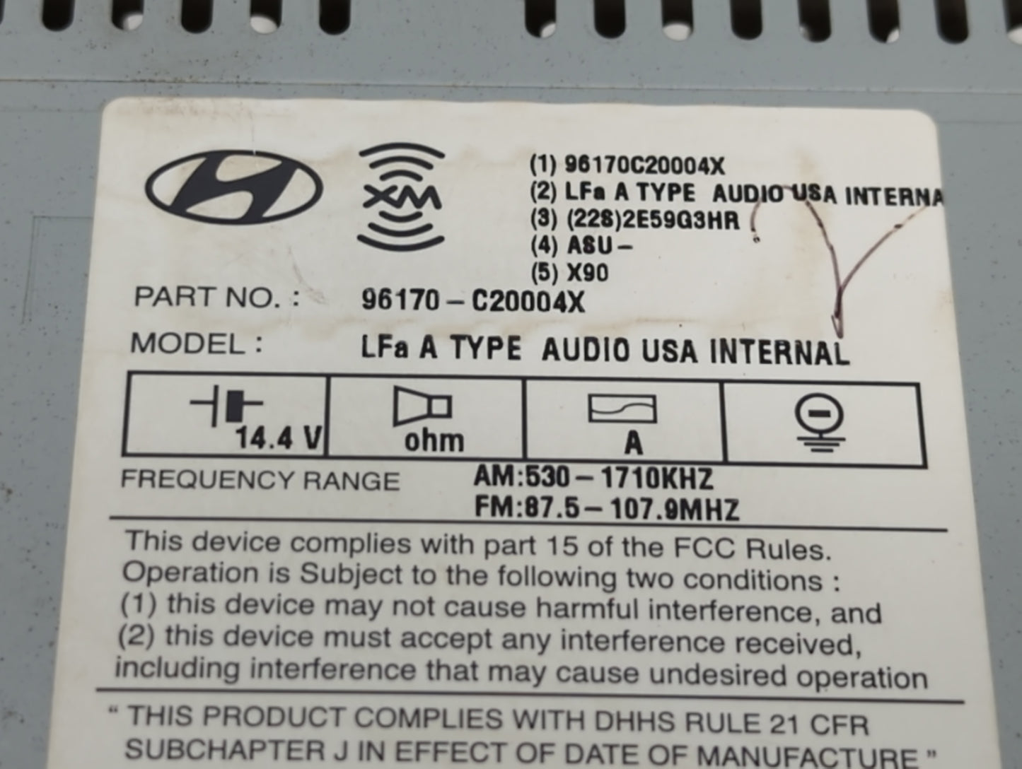 2015 Hyundai Sonata Radio AM FM Cd Player Receiver Replacement P/N:96170-C20004X Fits OEM Used Auto Parts - Oemusedautoparts