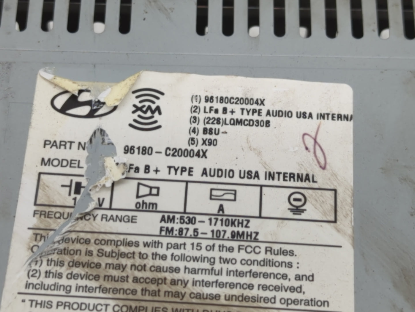 2015-2017 Hyundai Sonata Radio AM FM Cd Player Receiver Replacement P/N:96180-C20004X Fits Fits 2015 2016 2017 OEM Used Auto