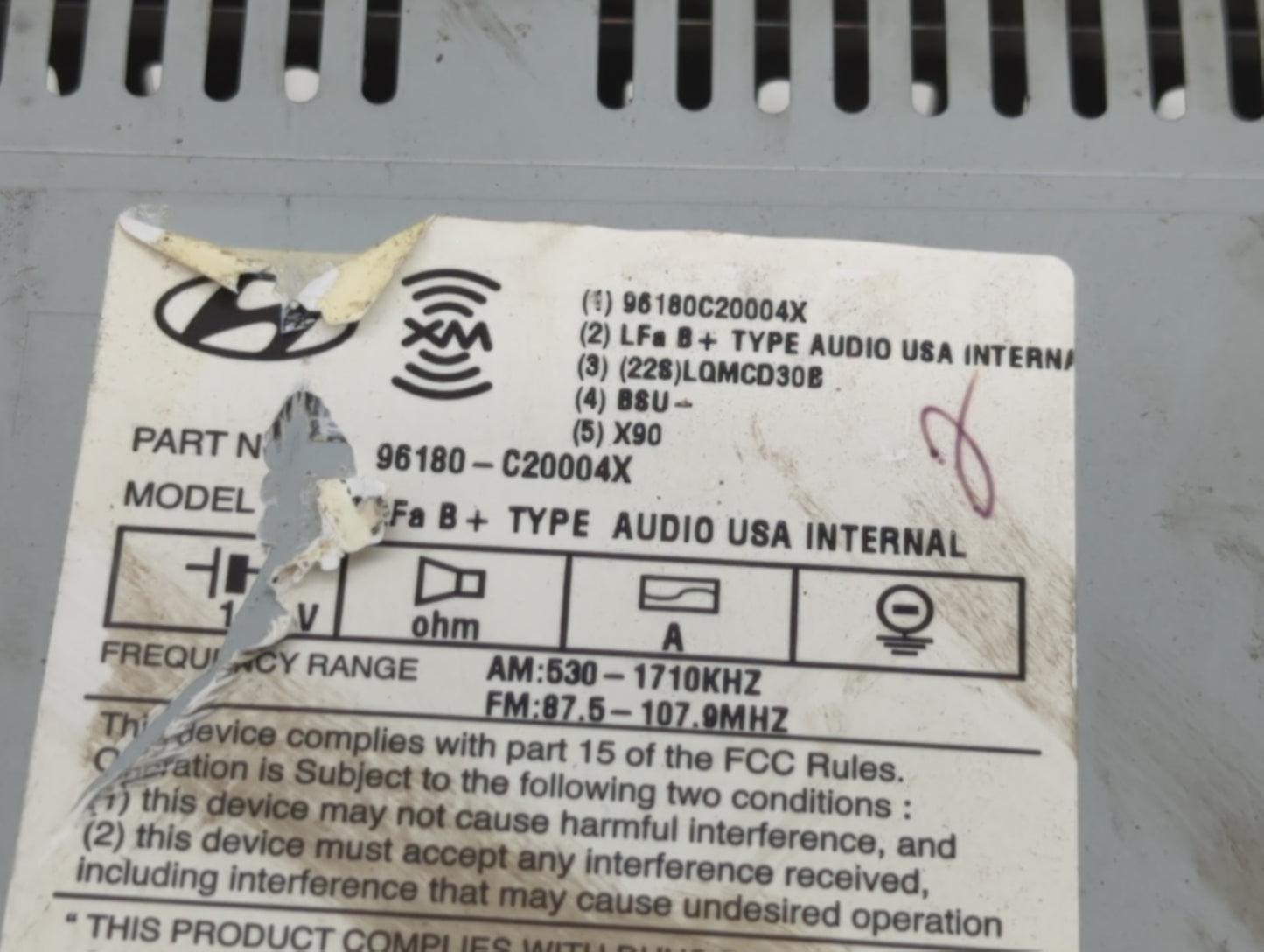 2015-2017 Hyundai Sonata Radio AM FM Cd Player Receiver Replacement P/N:96180-C20004X Fits Fits 2015 2016 2017 OEM Used Auto